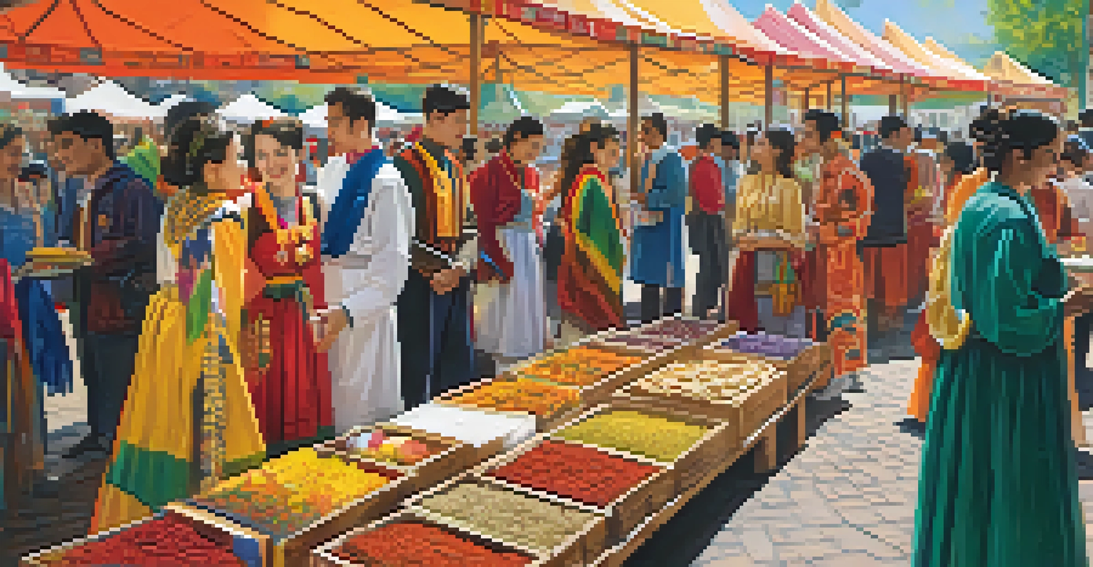 Students representing different cultures at an international cultural fair on a campus.