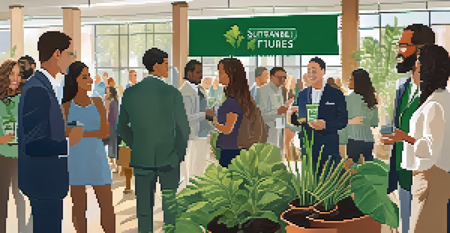 A networking event for MSU alumni focused on sustainability, with people engaging in discussions amid eco-friendly decor.