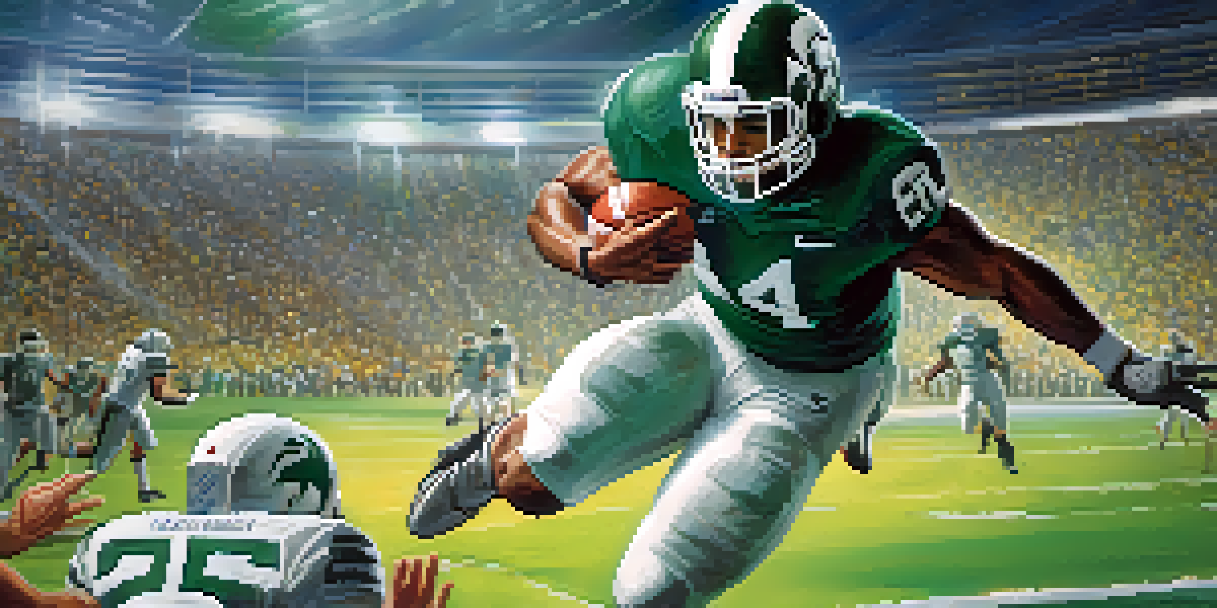 A Michigan State University football player catching a football in mid-air under stadium lights, with a cheering crowd in the background.