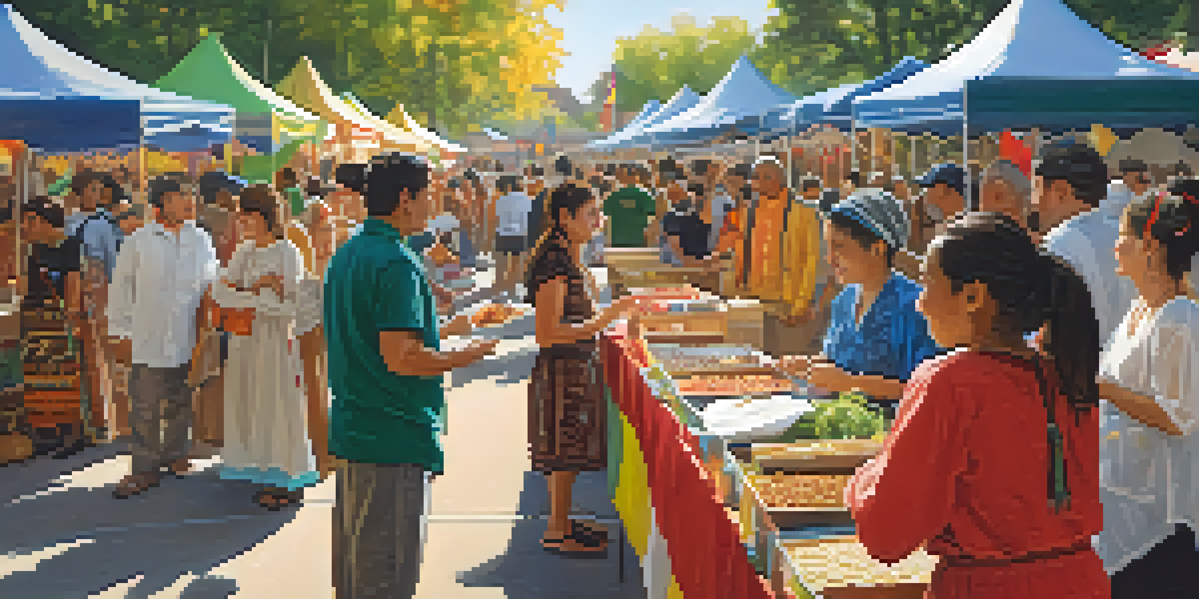A lively festival scene at Michigan State University featuring diverse cultural booths and people interacting in traditional attire.