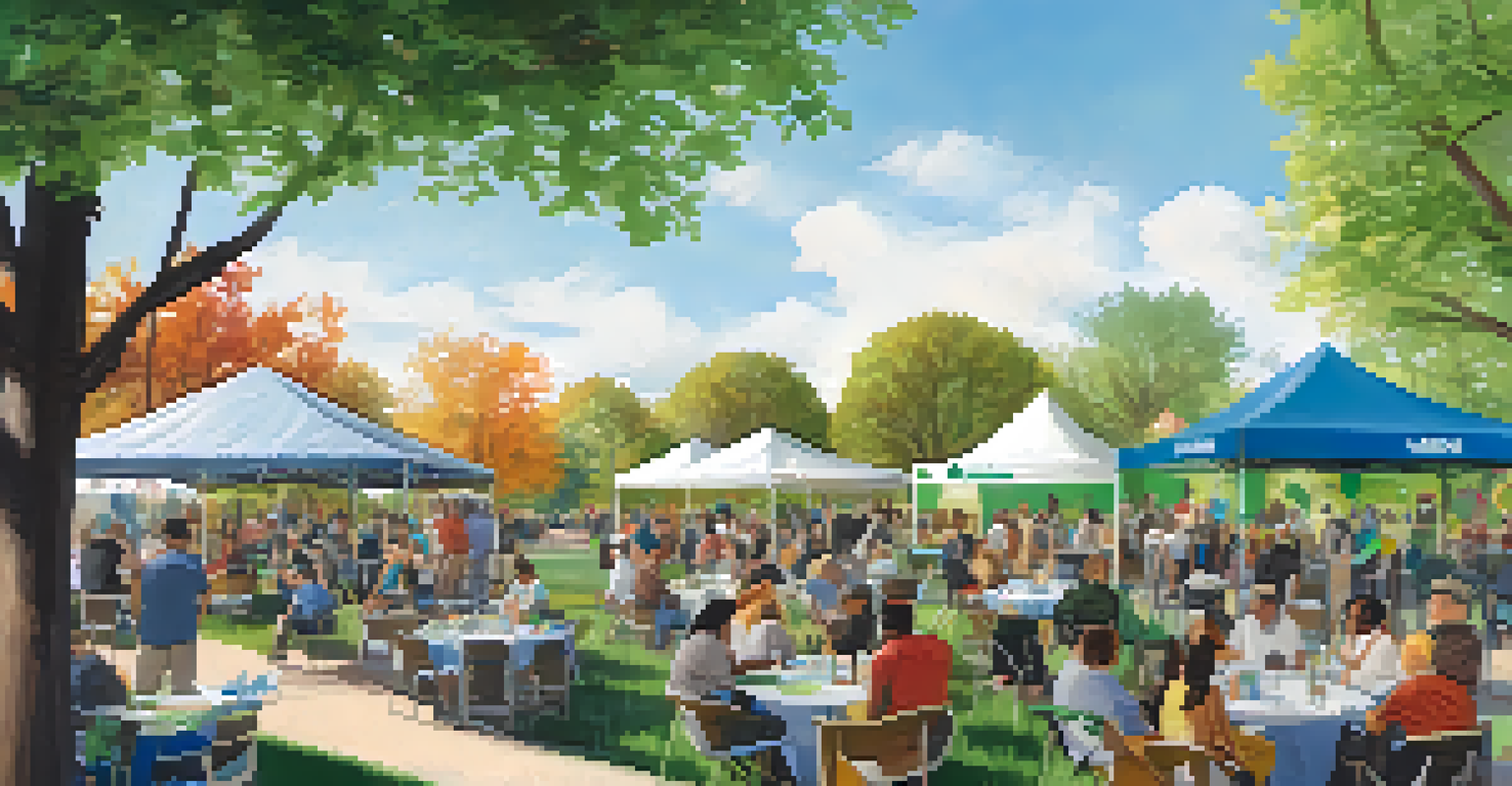 A community event at Michigan State University with diverse participants working on sustainability projects in a sunny park setting.