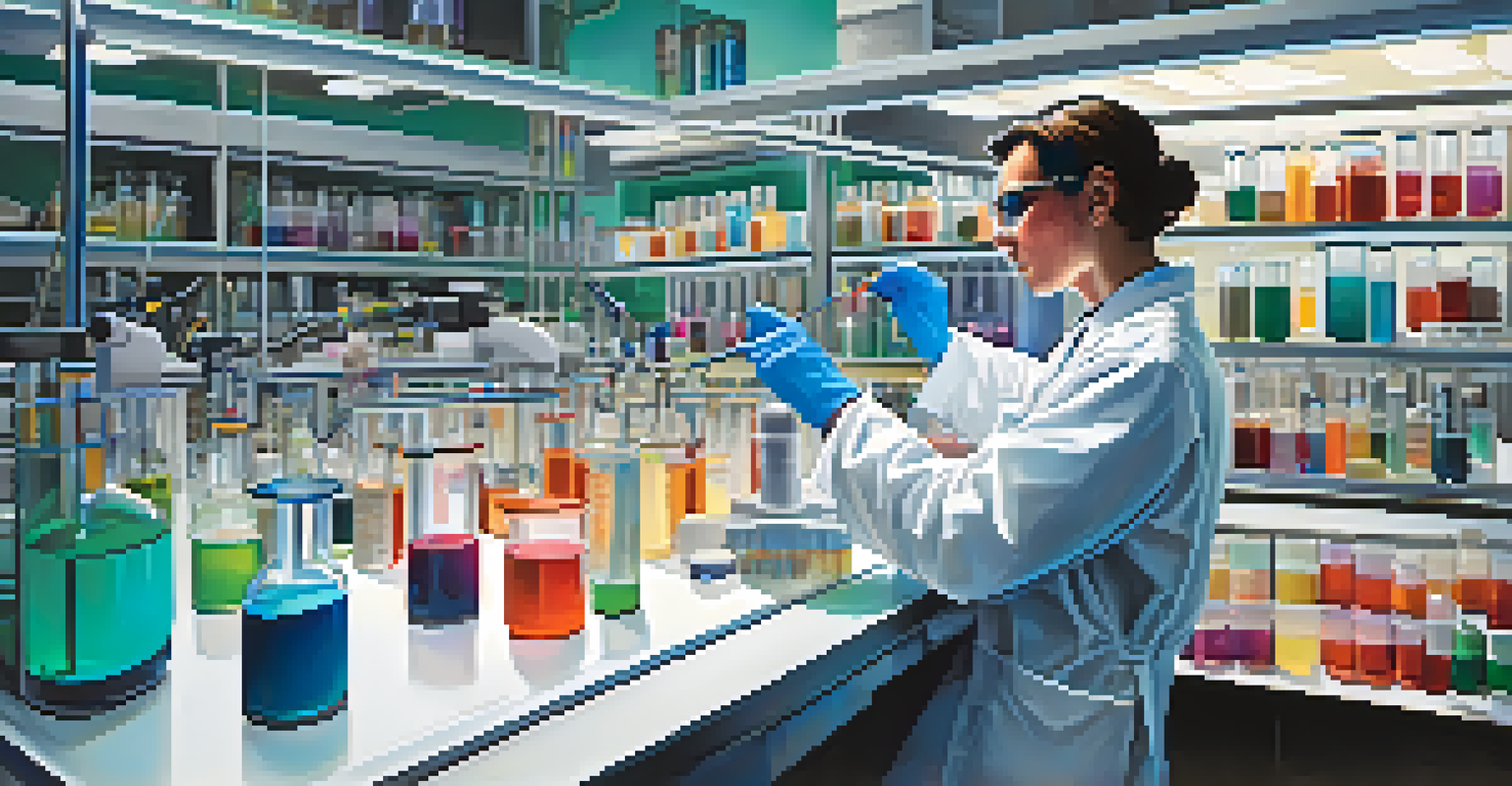 A researcher in a laboratory analyzing food samples with advanced testing equipment, showcasing detailed lab instruments.