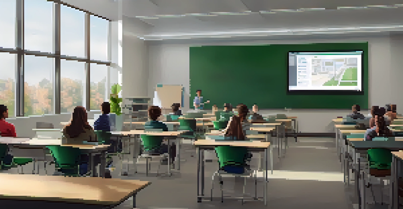 A modern classroom at Michigan State University with students collaborating and advanced technology.