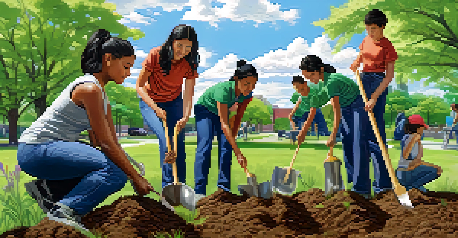 MSU students planting trees in a sunny community park, demonstrating teamwork and environmental care.