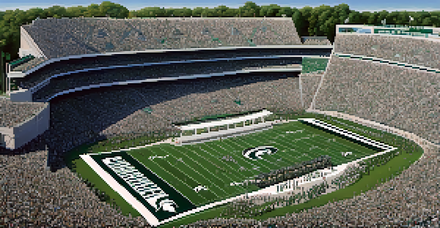 Aerial view of a lively football game at Spartan Stadium, showcasing fans in team colors and players on the field.