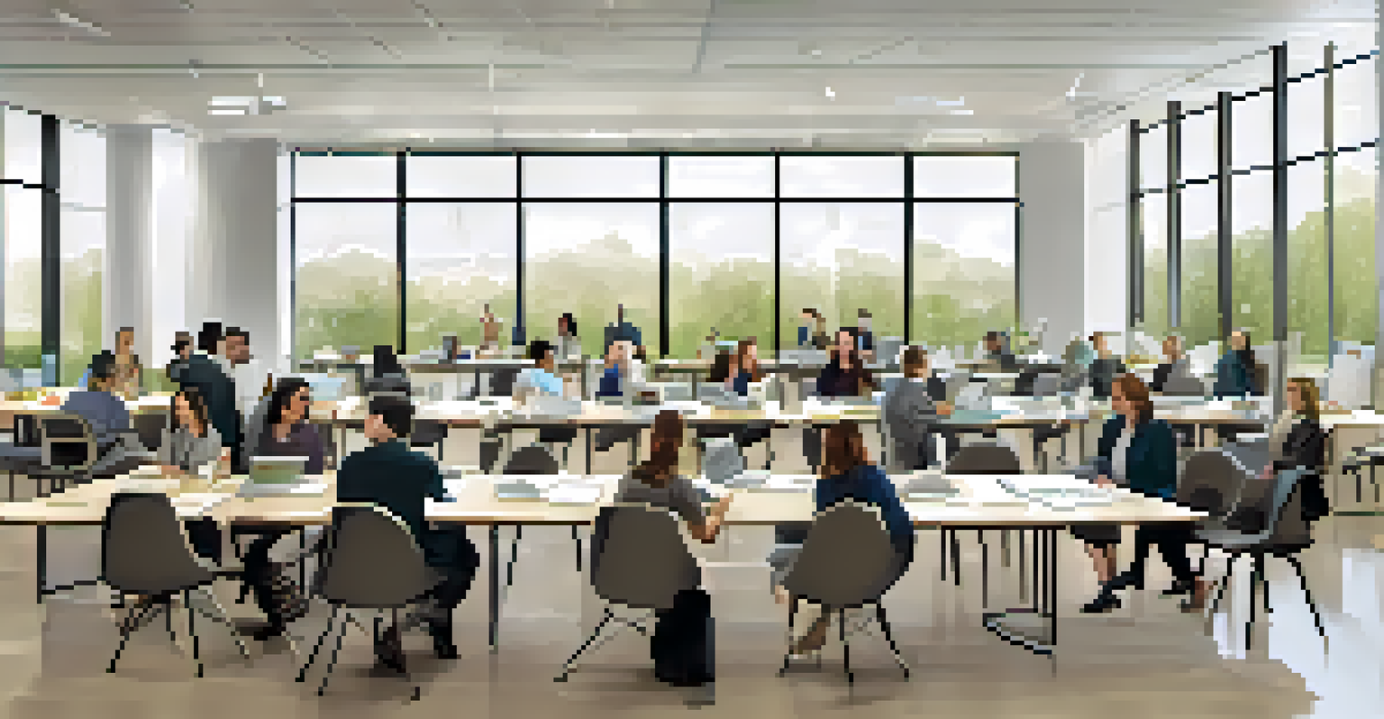 A networking event at Michigan State University with local entrepreneurs and students discussing ideas in a modern conference room filled with natural light.