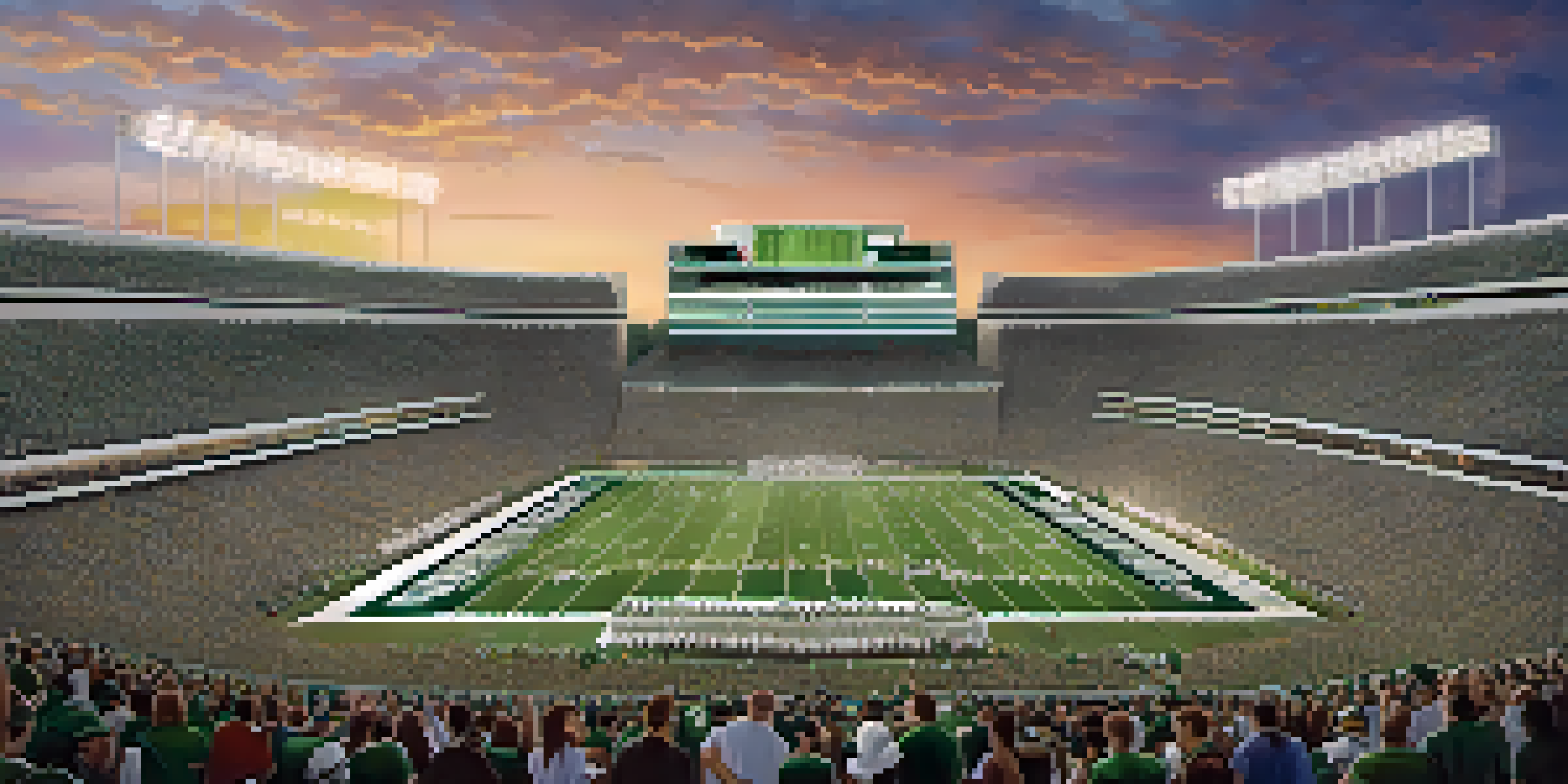A lively football game at Michigan State's Spartan Stadium, filled with cheering fans in green and white under bright stadium lights.