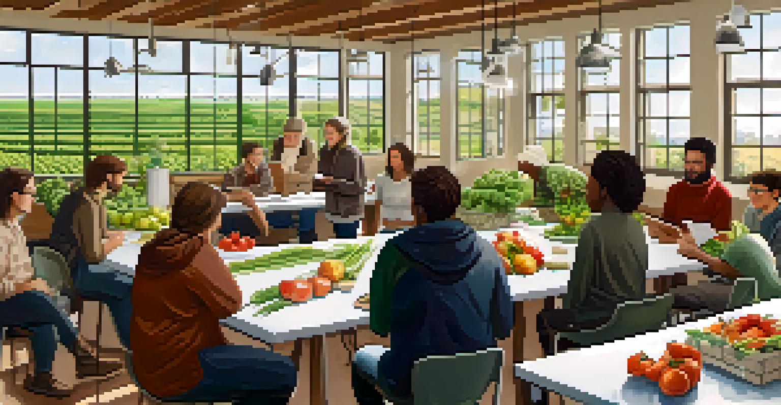 Participants in a sustainable agriculture workshop at Michigan State University, gathered around a table with organic produce and educational materials.