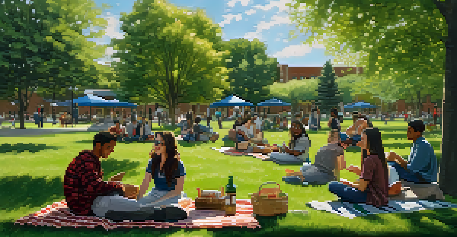 Students gathered in a park at Michigan State University for a cultural exchange event, sharing traditional dishes and enjoying each other's company.