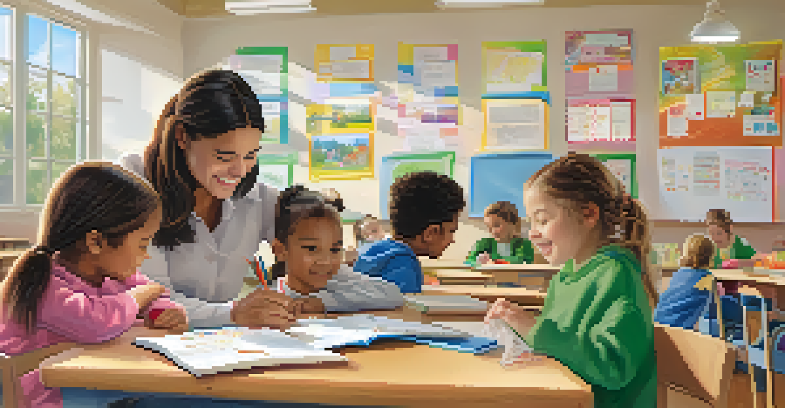 Michigan State University students tutoring children in a colorful classroom, highlighting the joy of learning and community involvement.