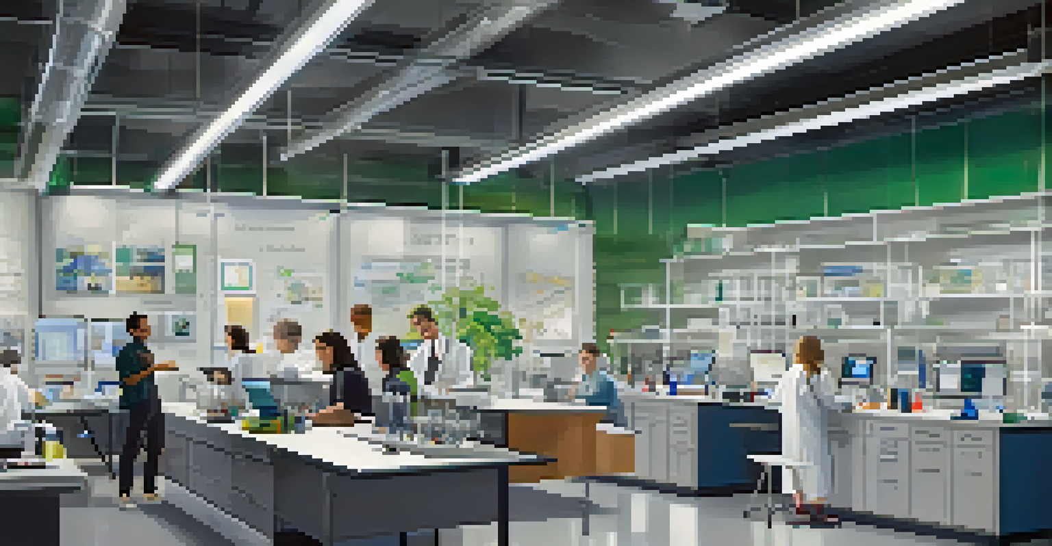 A collaborative research lab at Michigan State University with students and professors working together on innovative projects under bright lights.