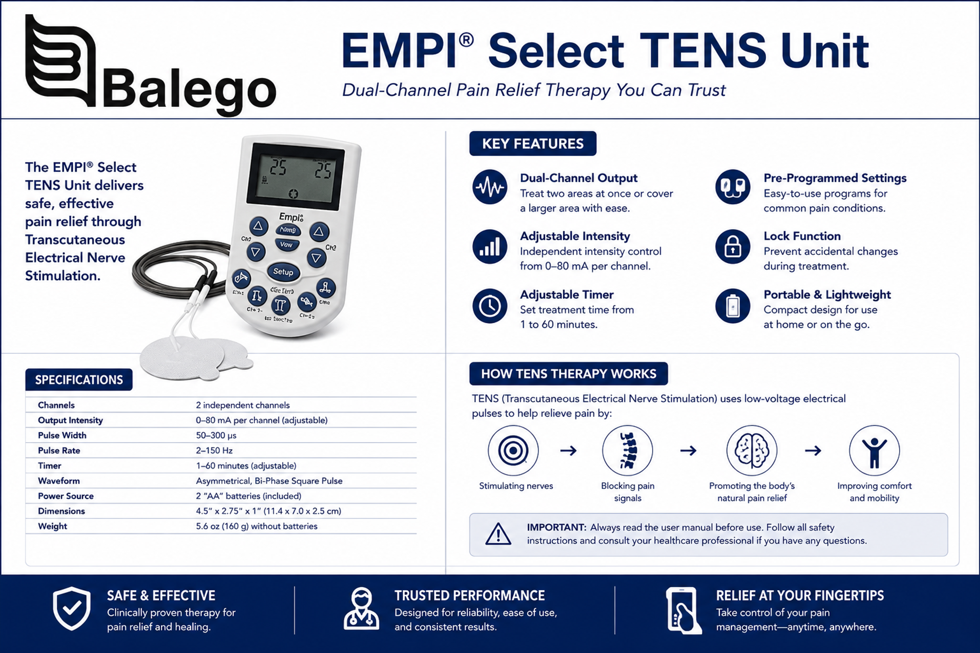 EMPI Select knee shoulder low back hip hand wrist and back program buttons