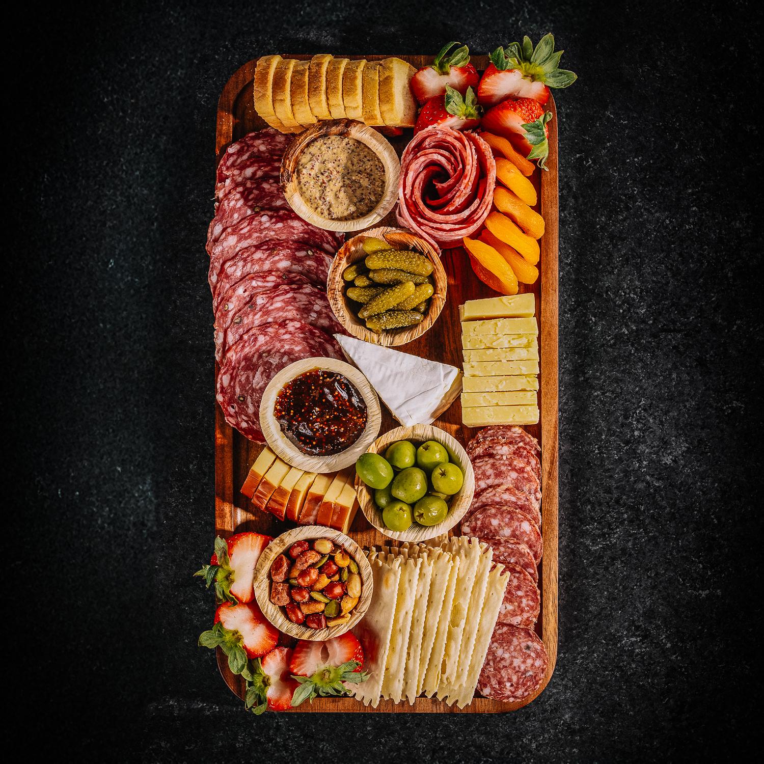 A charcuterie board from above