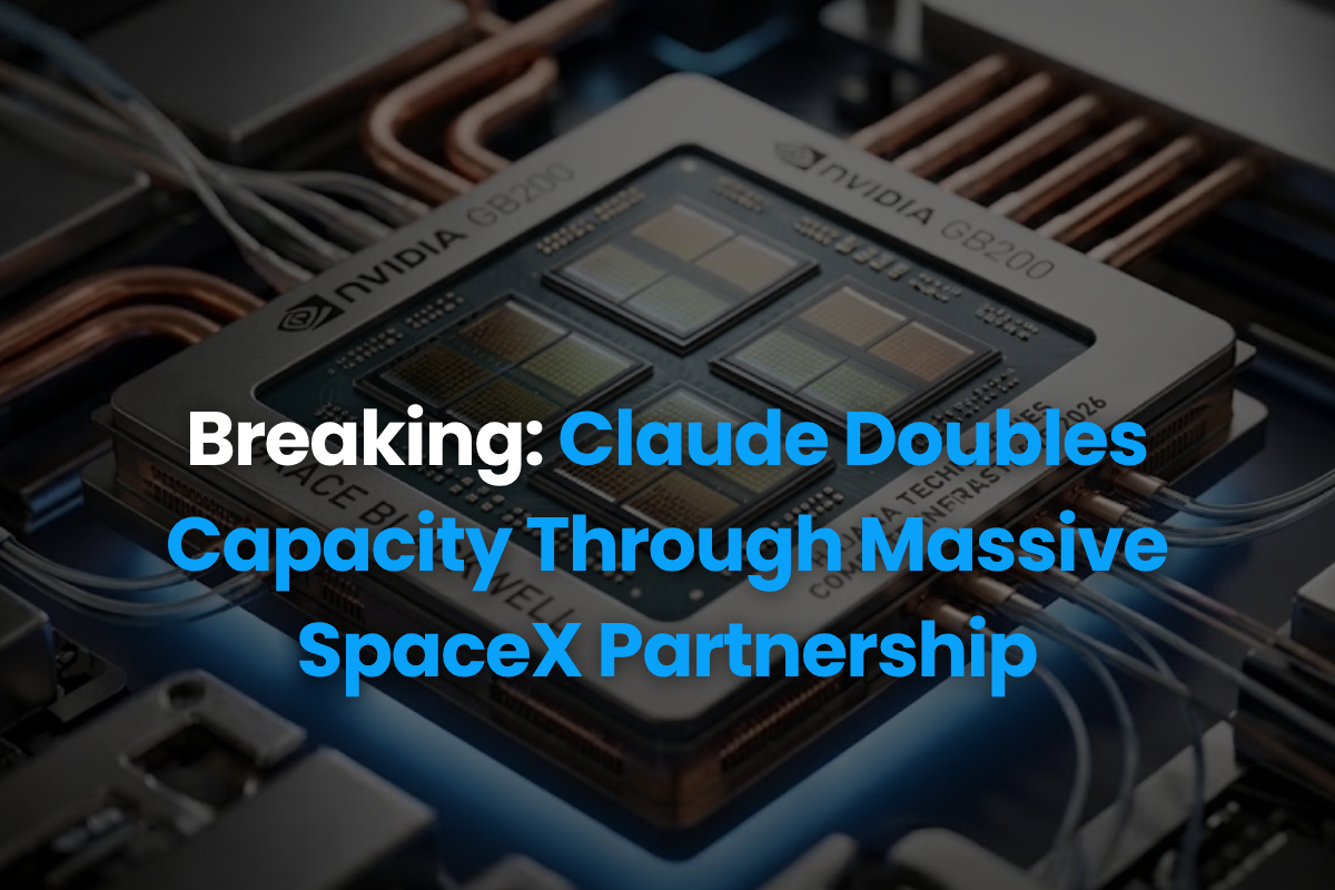 NVIDIA AI chip with headline about Claude and SpaceX partnership.