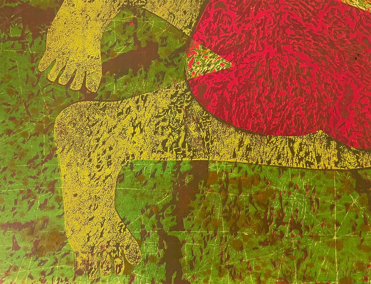 Nude Woman Art in Green and Red — detail 3