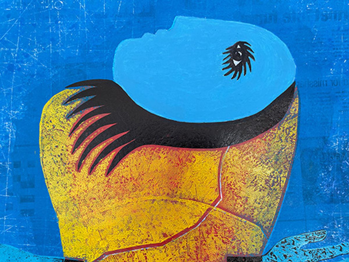 Art of Woman in Blue and Yellow — detail 4