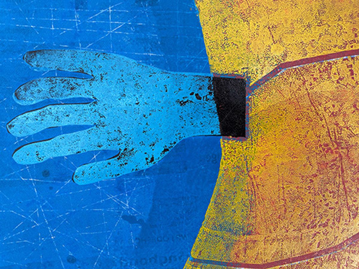 Art of Woman in Blue and Yellow — detail 2