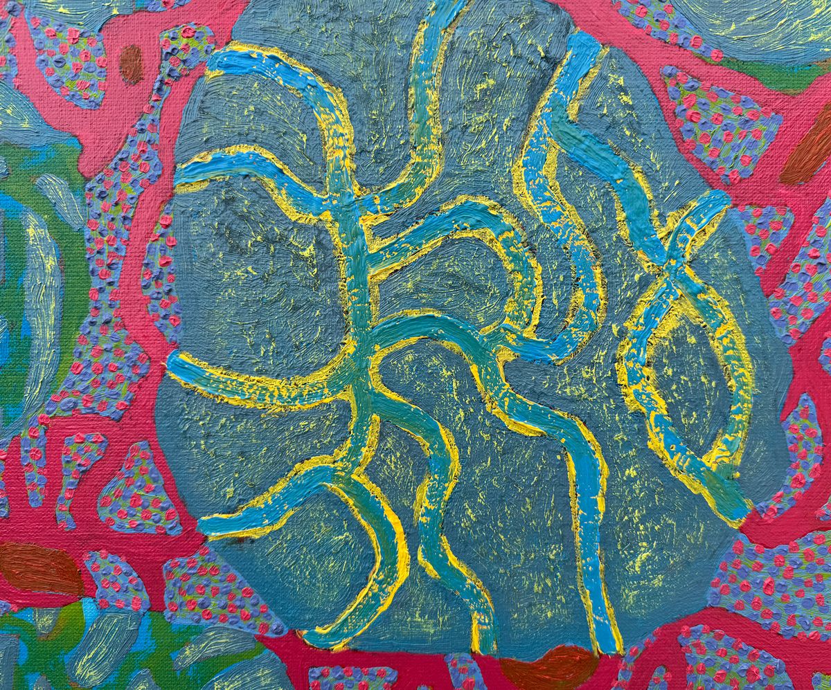 abstract oil painting with pink and green tones, fragment