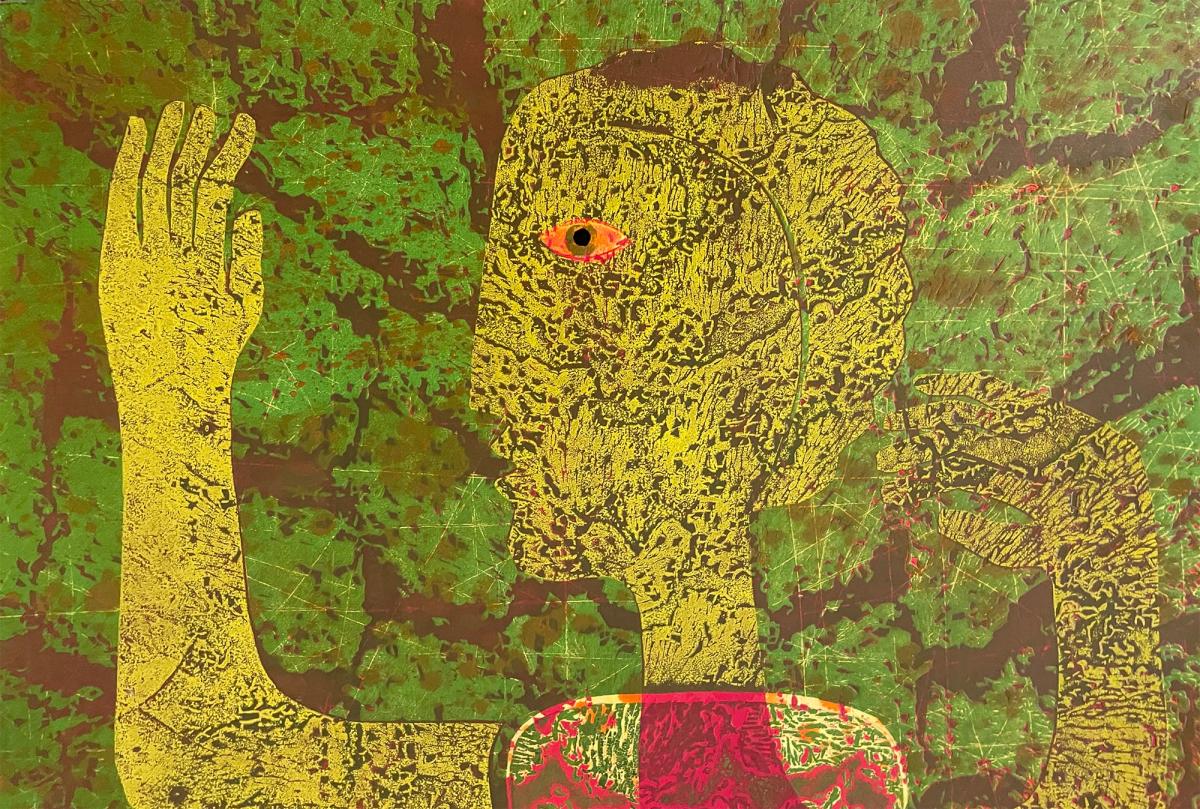 Nude Woman Art in Green and Red — detail 2