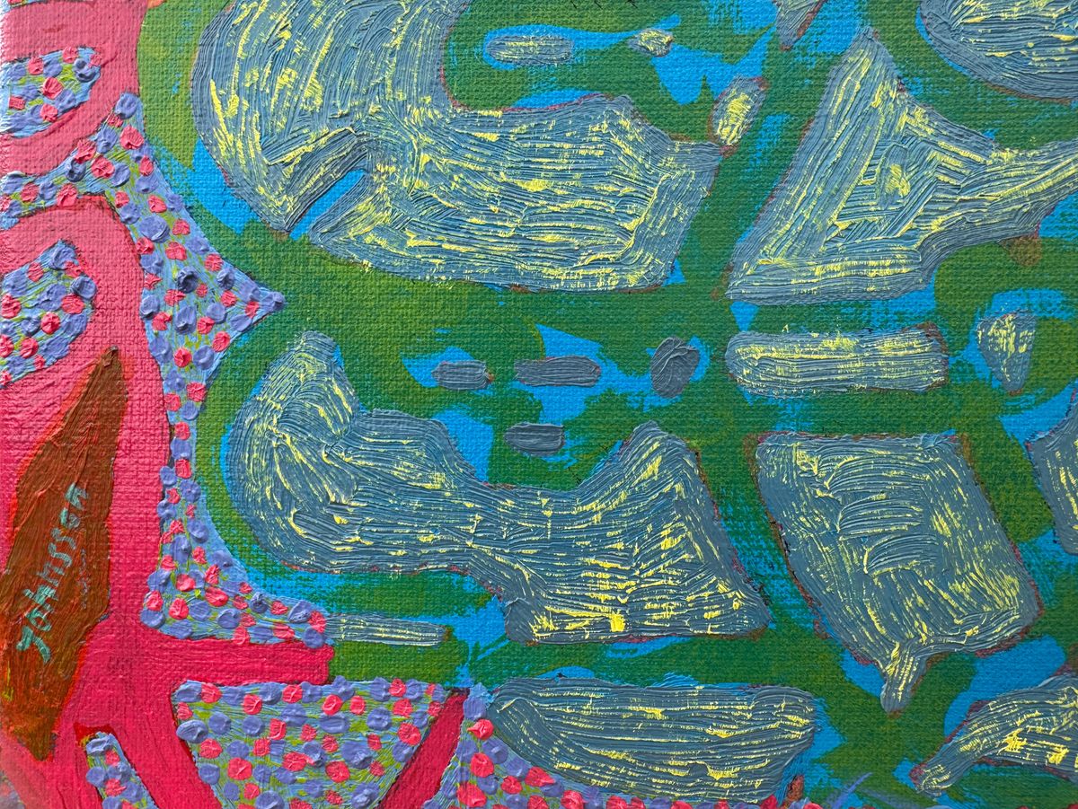 abstract oil painting with pink and green tones, fragment