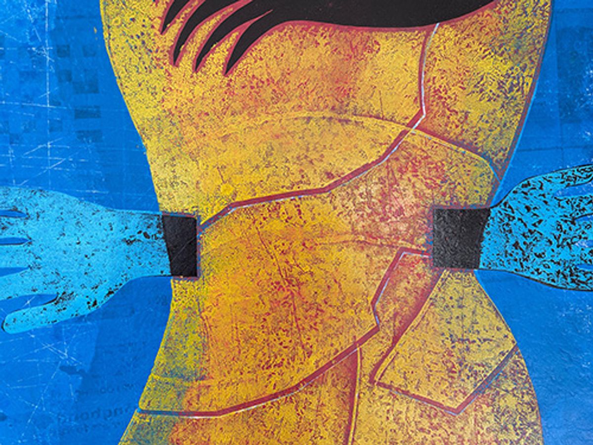 Art of Woman in Blue and Yellow — detail 3
