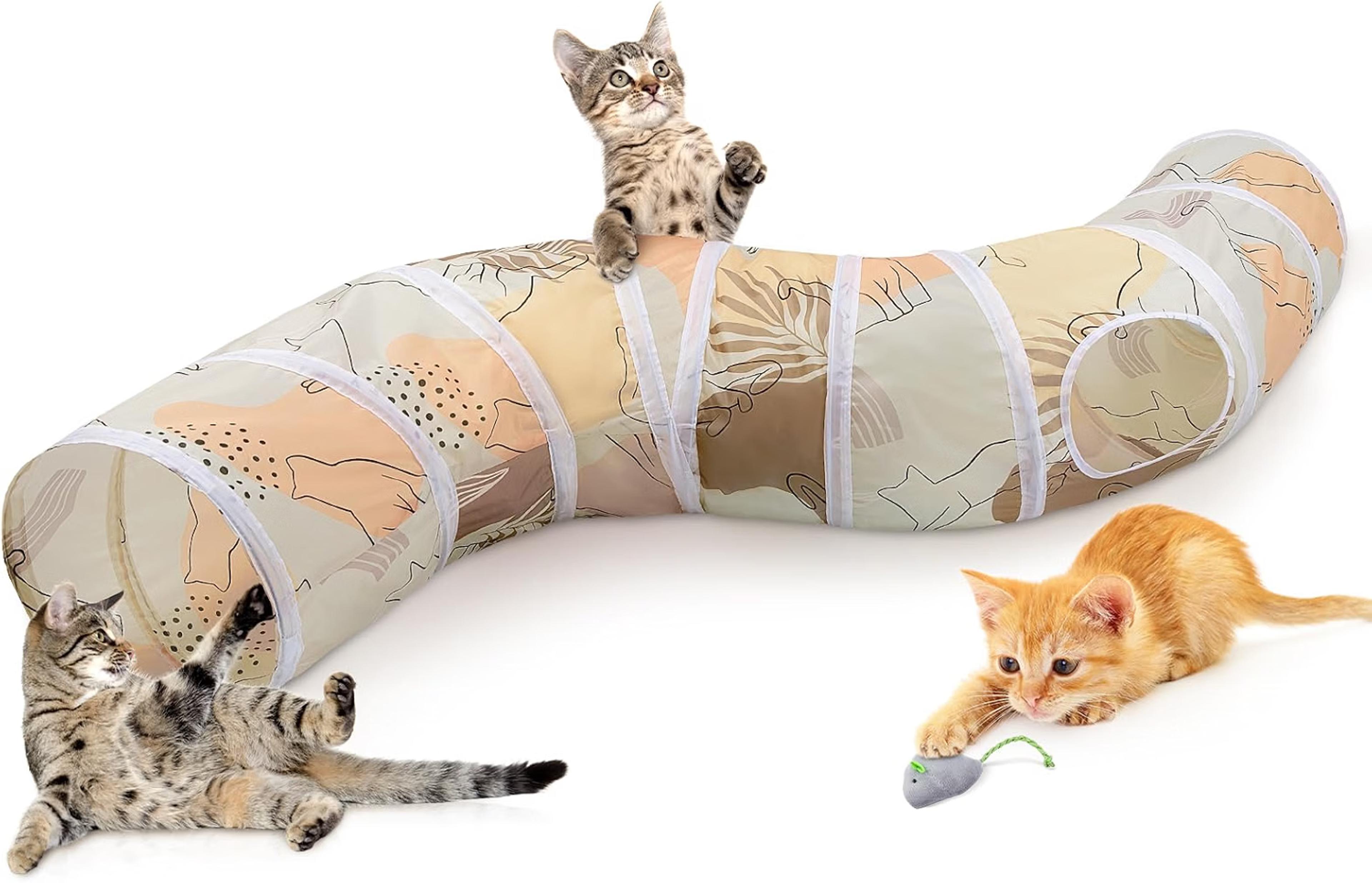 Glittme S-shaped foldable cat tunnel with toy mouse
