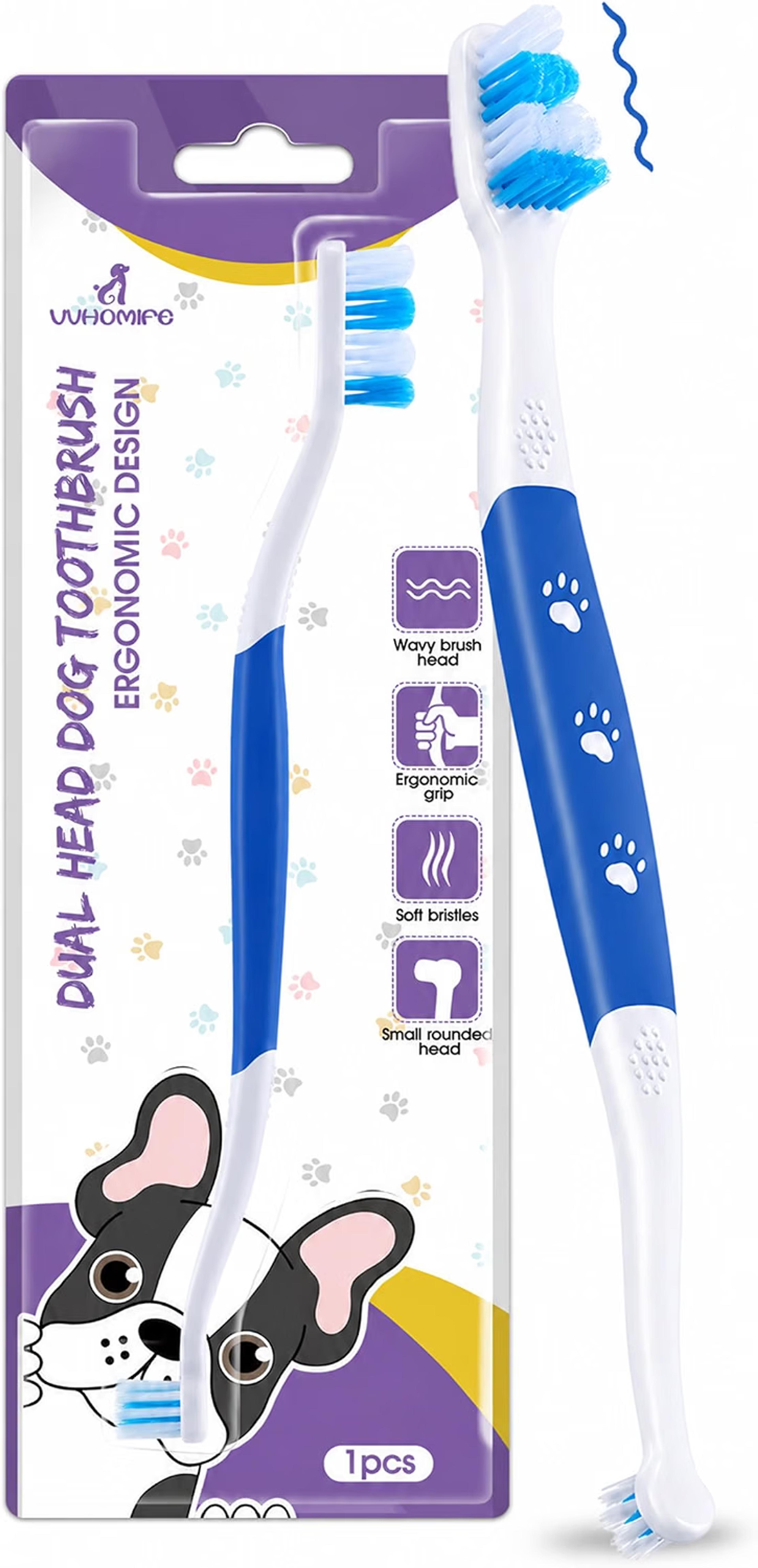 VVHOMIFE dual-head dog toothbrush with soft bristles