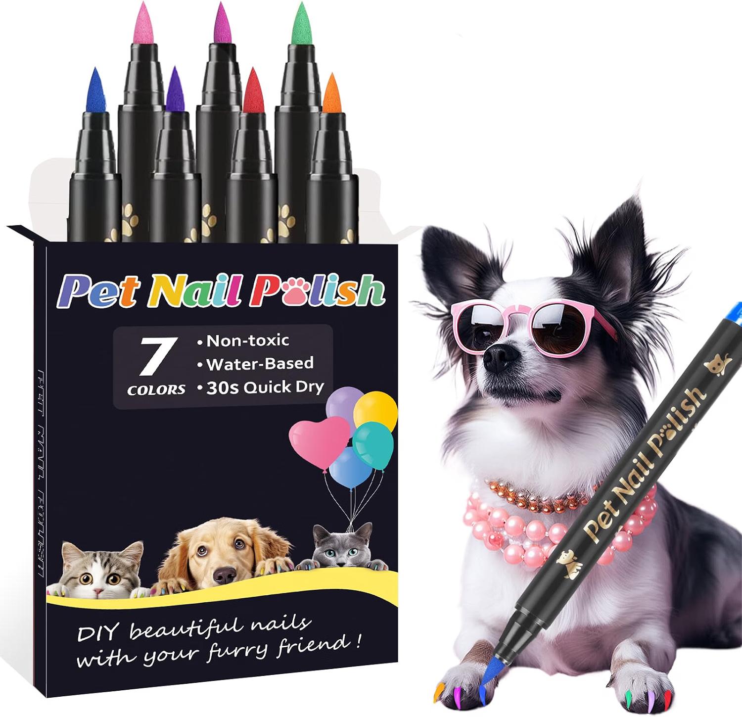 Dog nail polish pens in multiple colors for applying color to dog nails