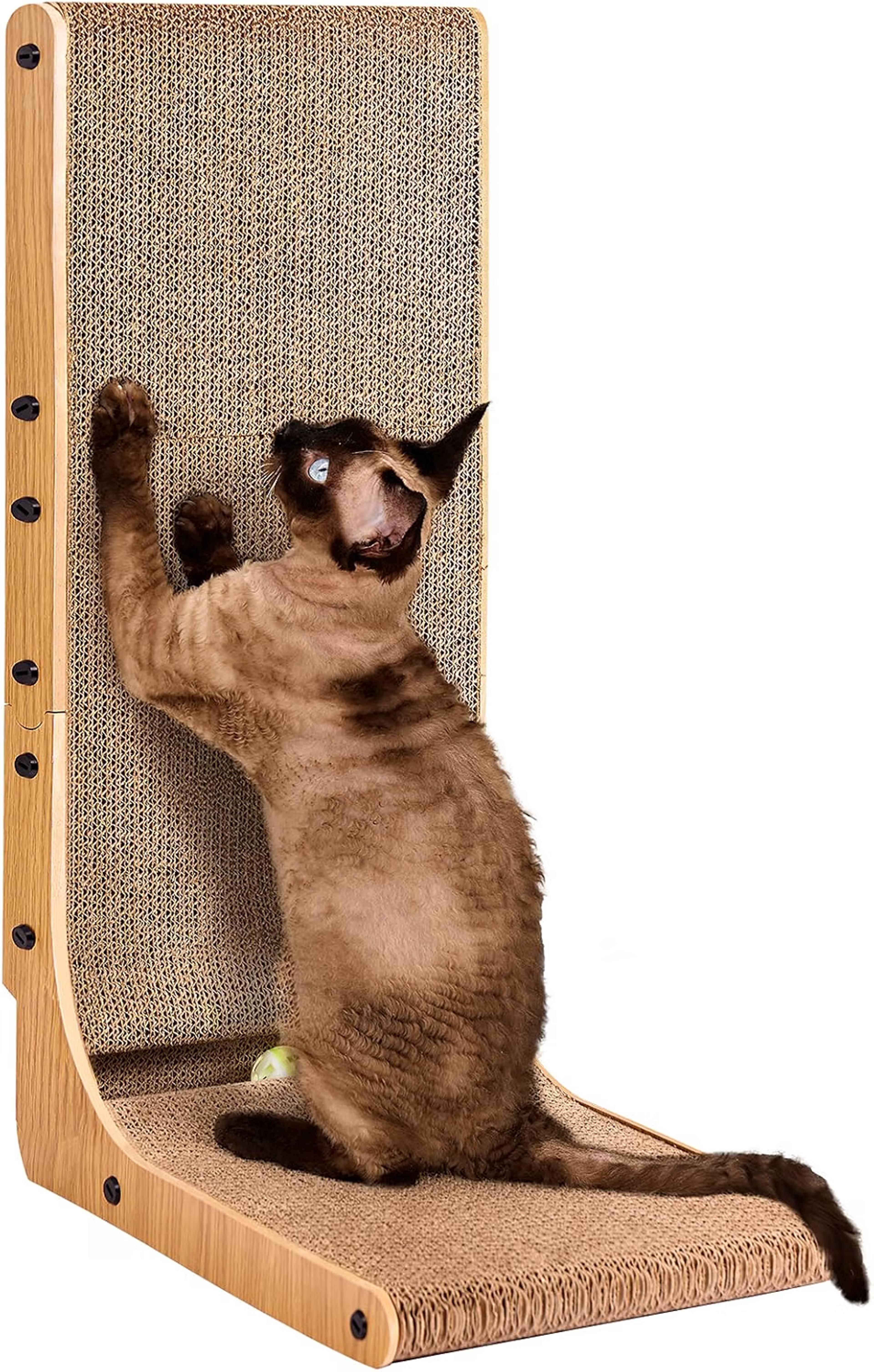 EHEYCIGA L-shaped cardboard cat scratcher with toy ball