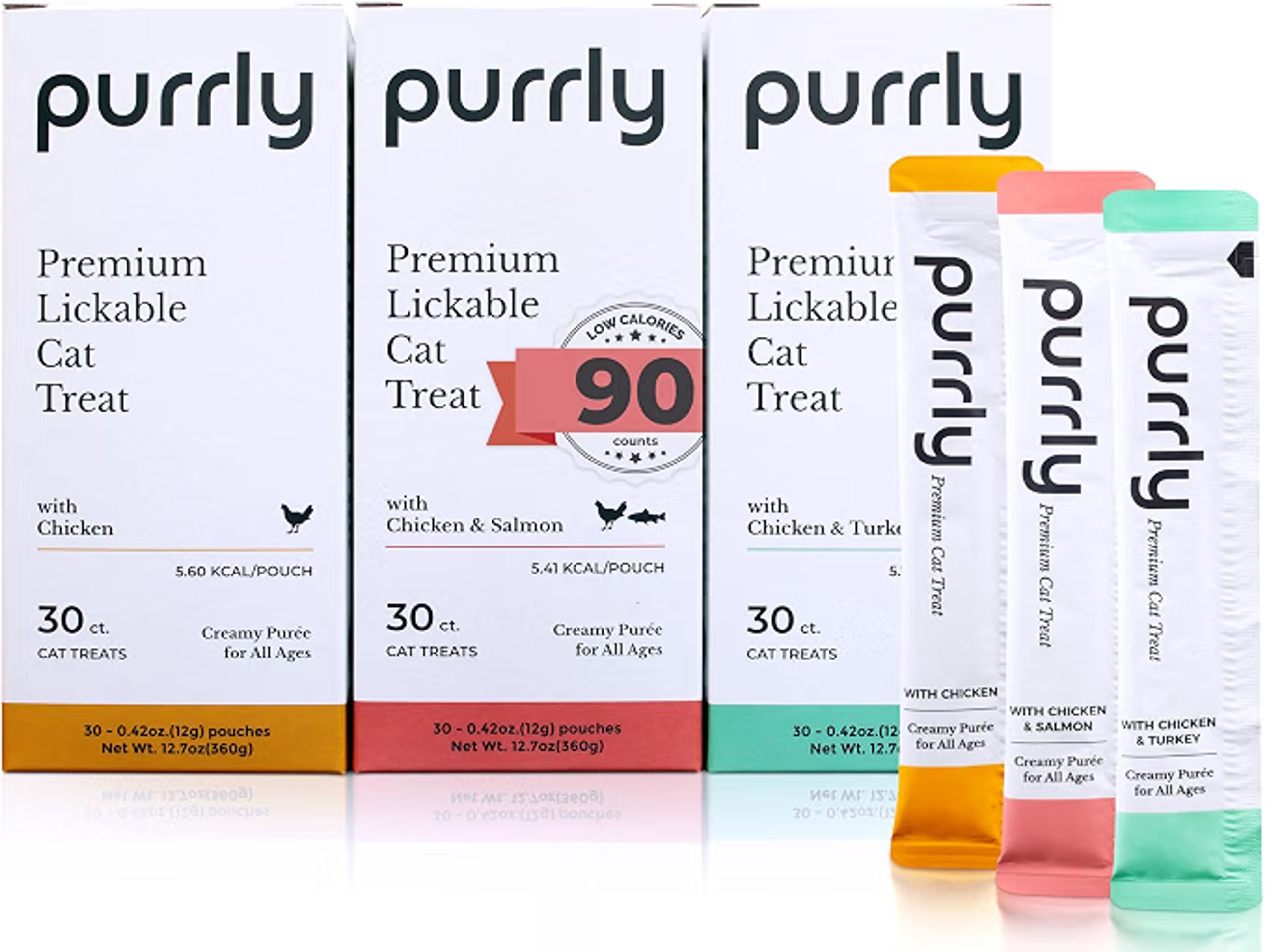 Purrly low-calorie lickable cat treats chicken variety