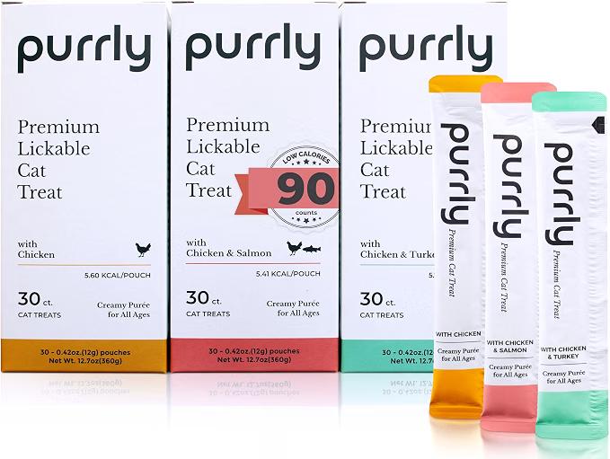 Purrly low-calorie lickable cat treats chicken variety