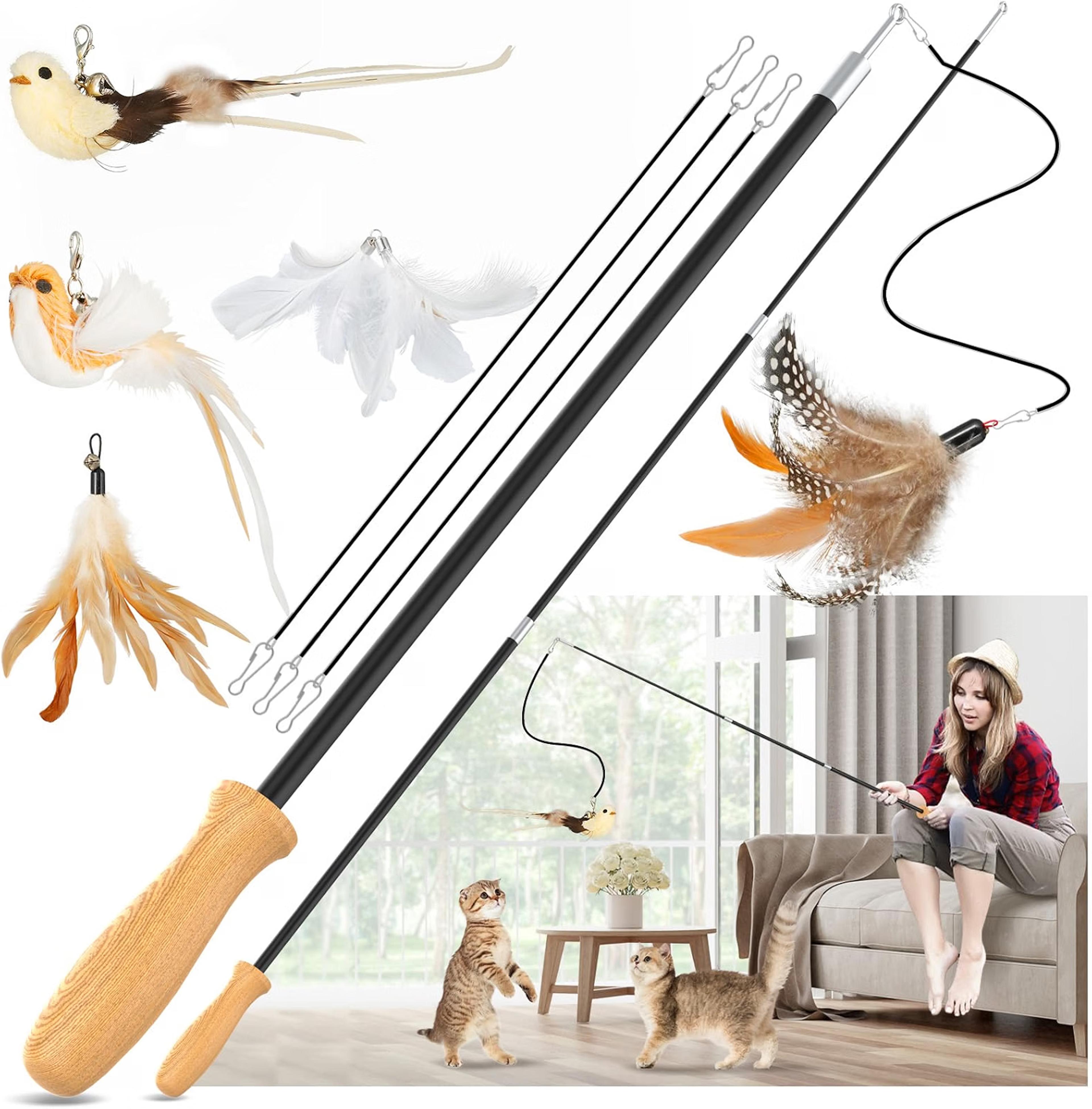 ROSAUI interactive wand toy with feather and bird attachments for cats
