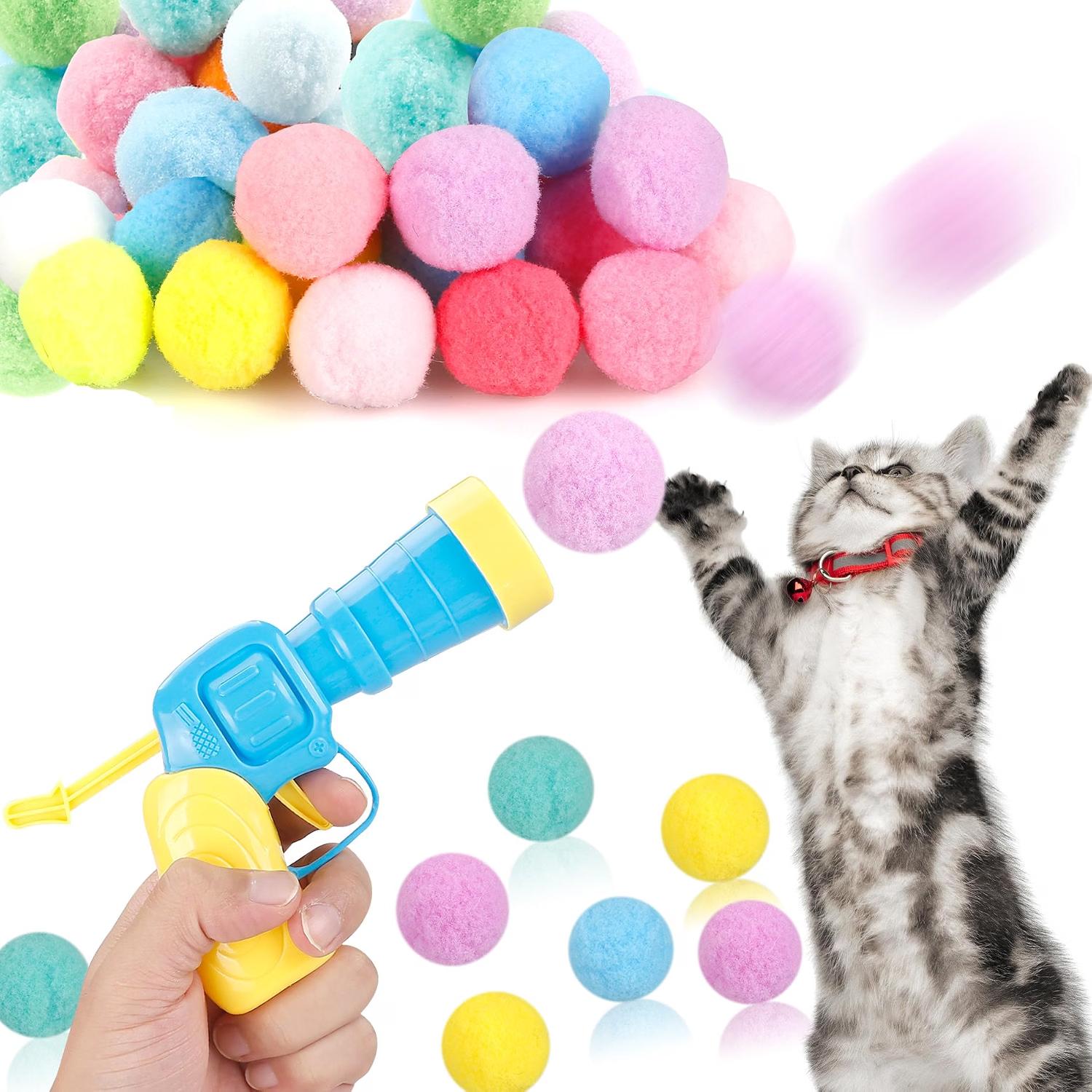 MeoHui 31-piece interactive cat ball launcher toy set with plush balls