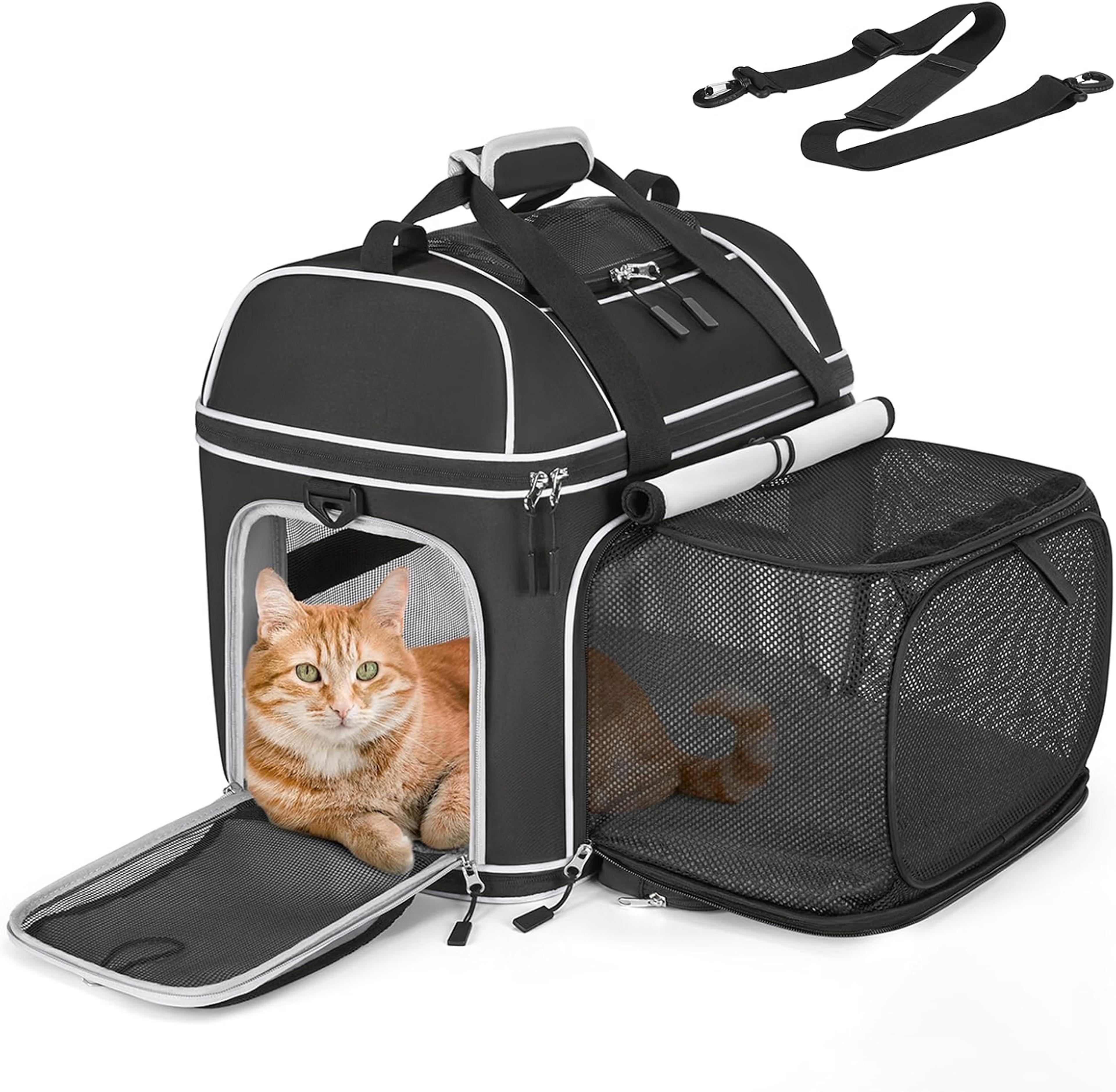 NOBLE DUCK expandable black soft-sided pet carrier for small dogs and cats