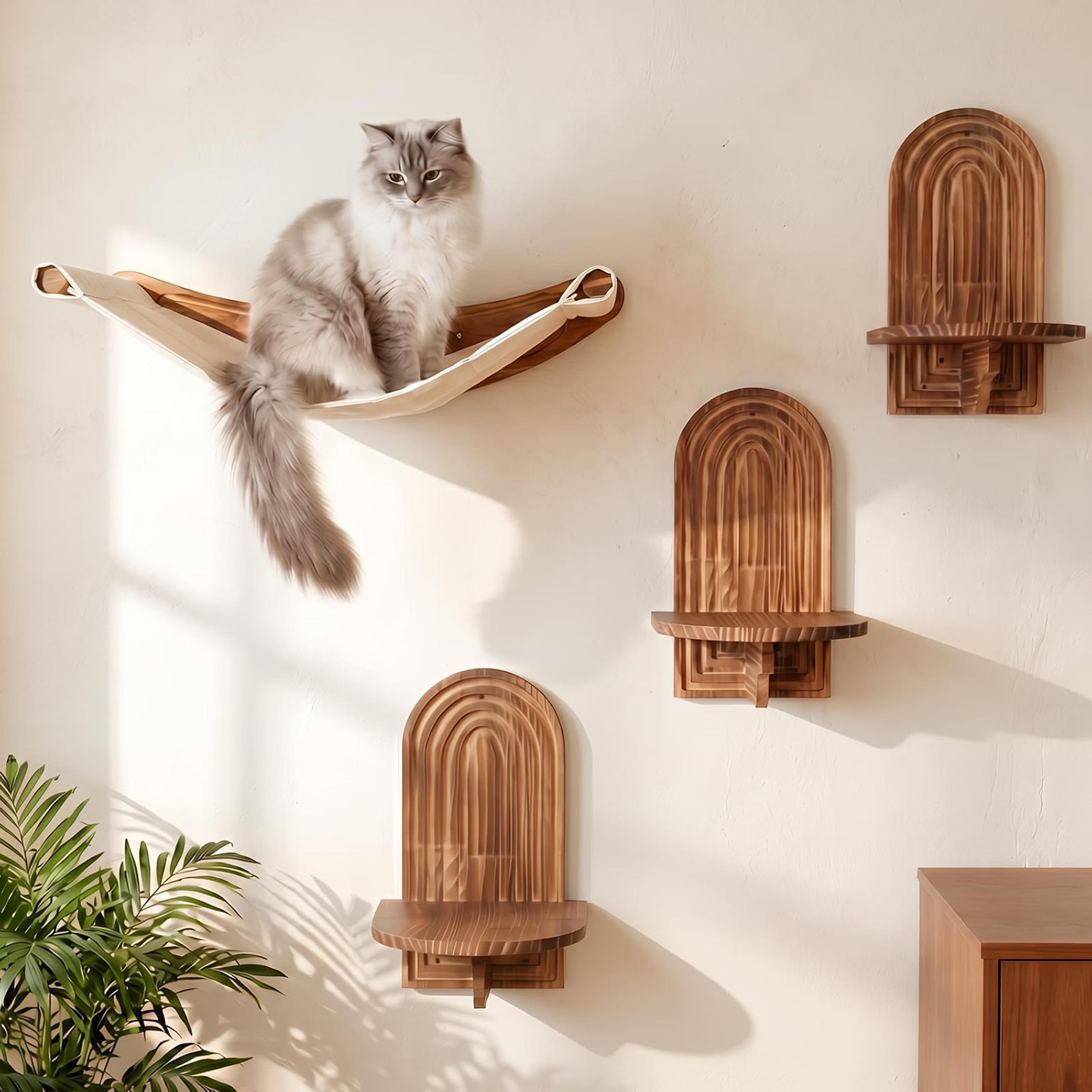 Wall-mounted wooden cat shelves for climbing and resting