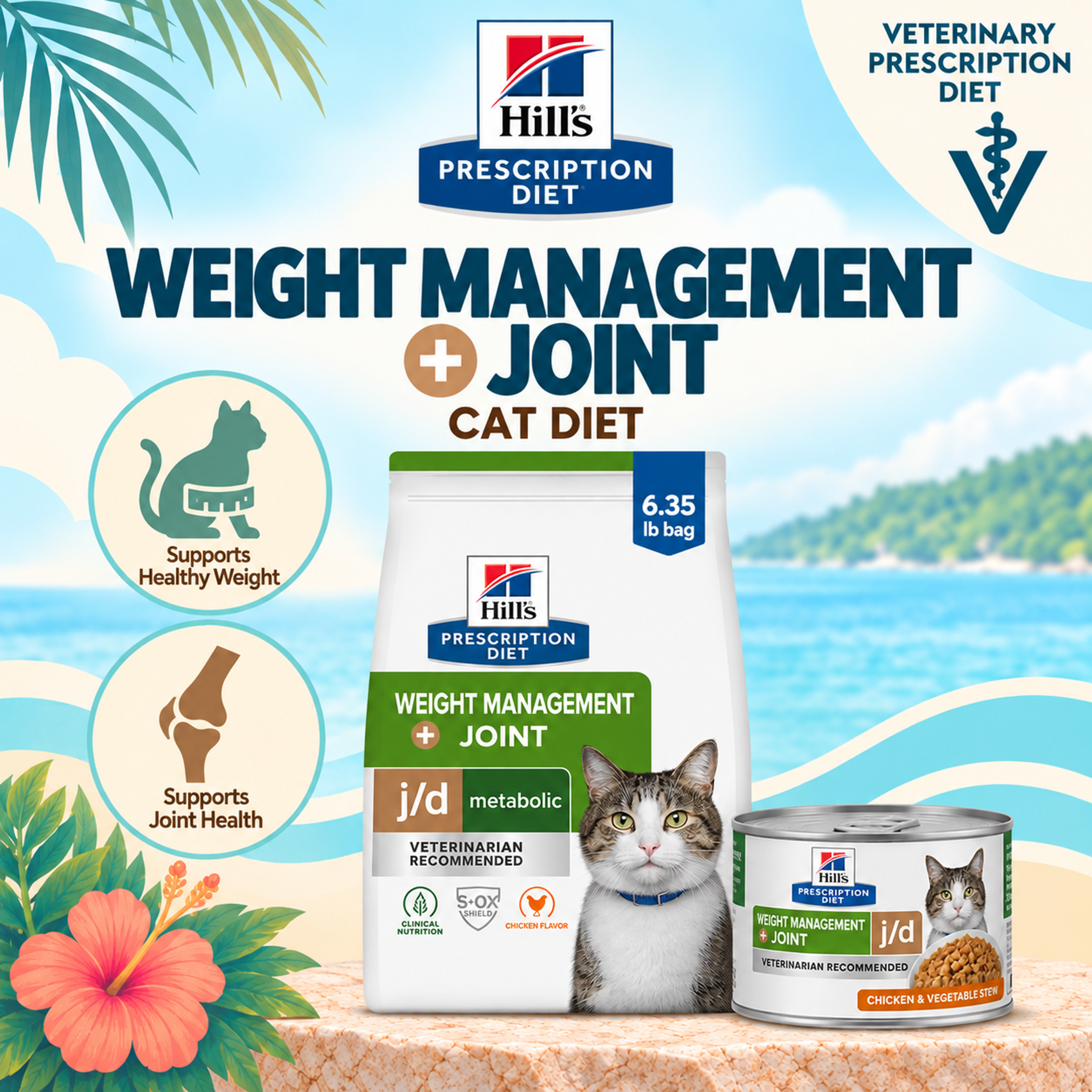 Hill’s Prescription Diet Metabolic + j/d dry cat food for joint and mobility support