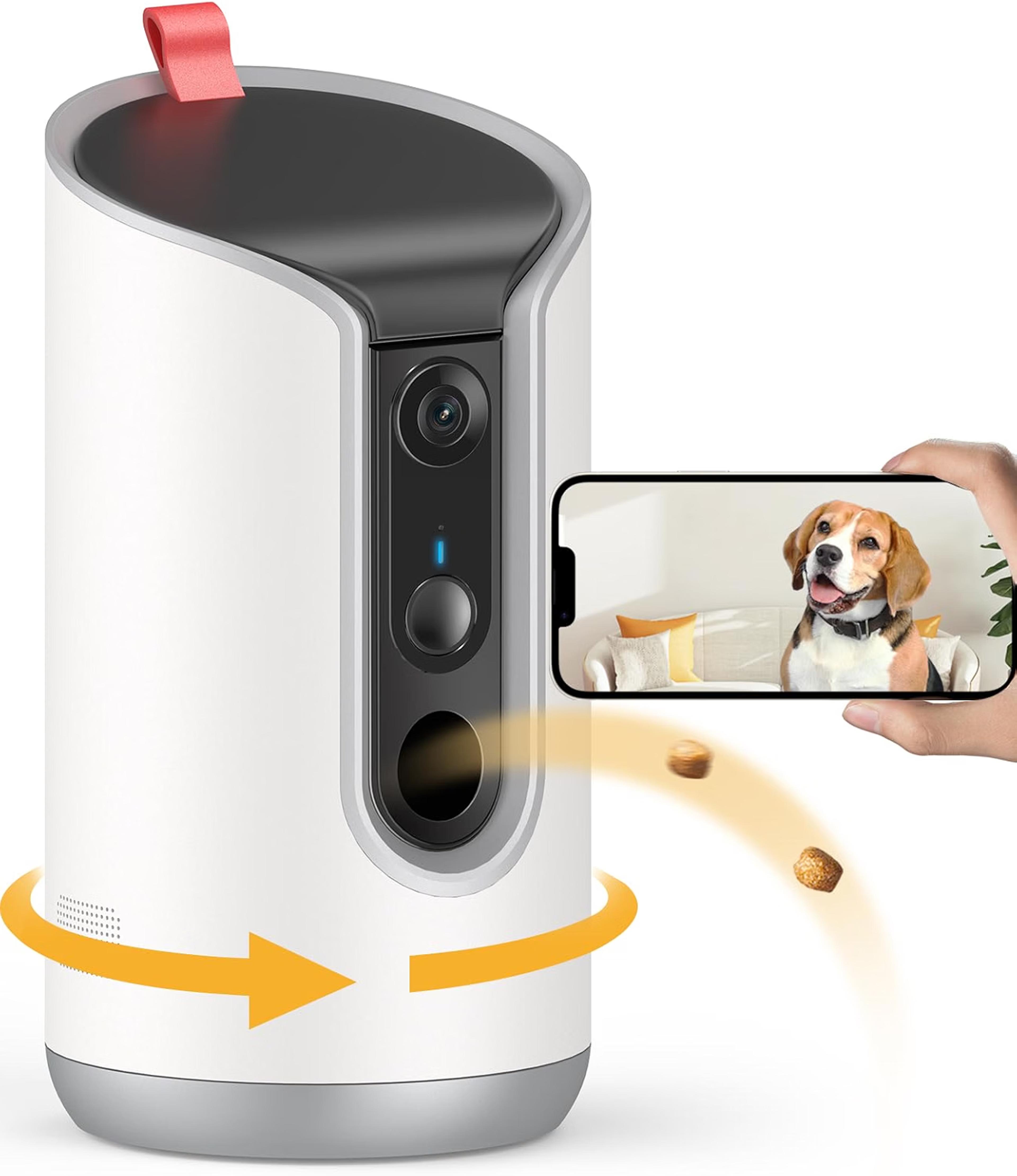 TKENPRO 2K pet camera with remote treat dispenser for dogs and cats