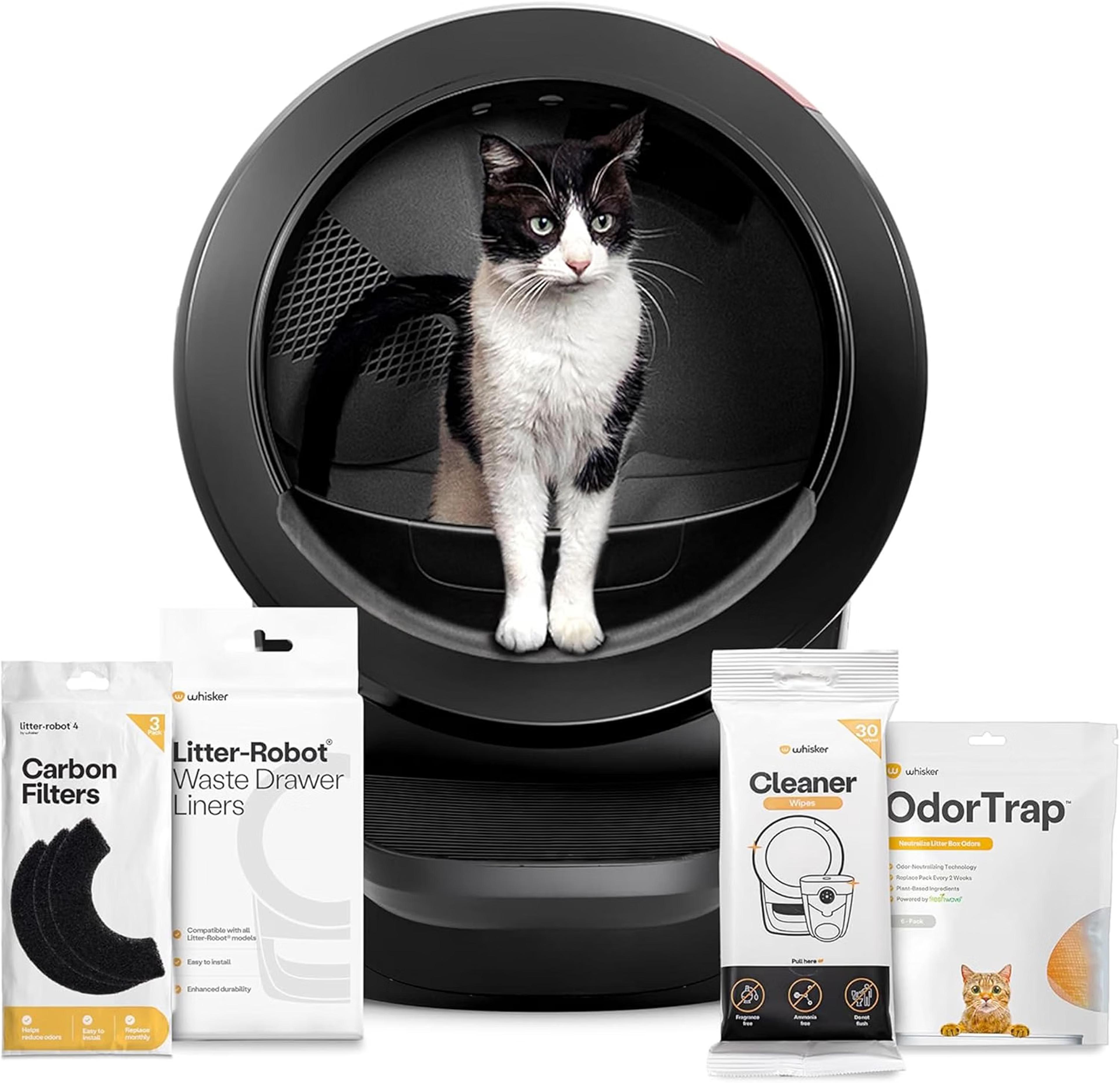 Black Whisker Litter-Robot 4 automatic self-cleaning litter box for cats