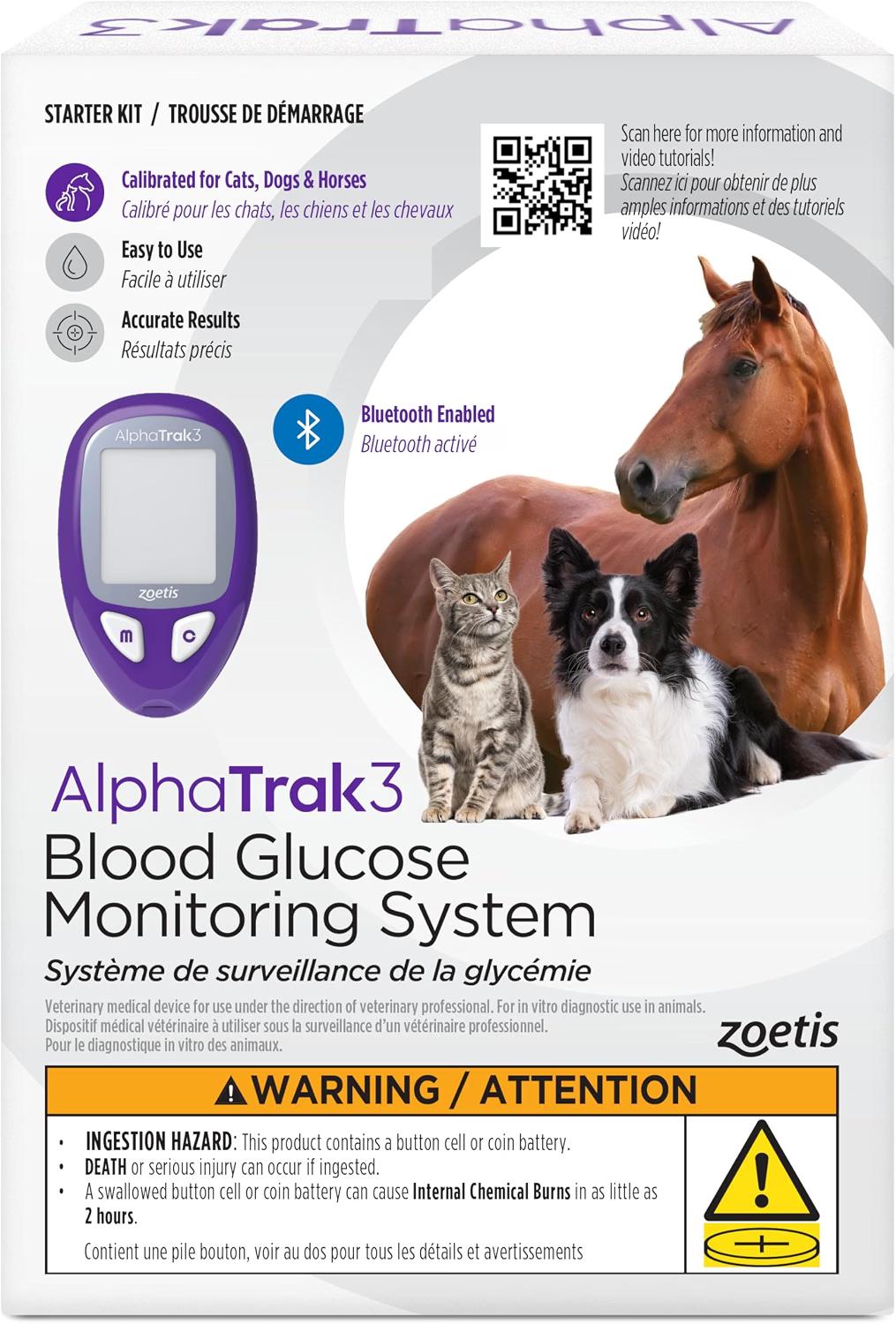AlphaTrak 3 pet blood glucose monitoring kit with glucose meter and testing supplies