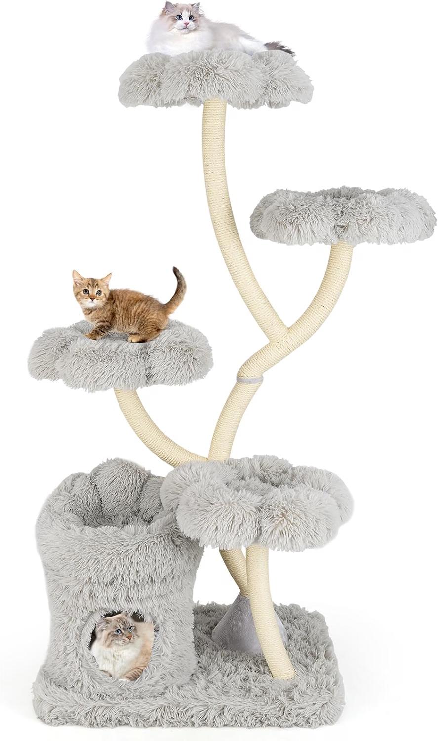 Tangkula 65-inch luxury cat tree with plush platforms, padded condo, and sisal scratching posts