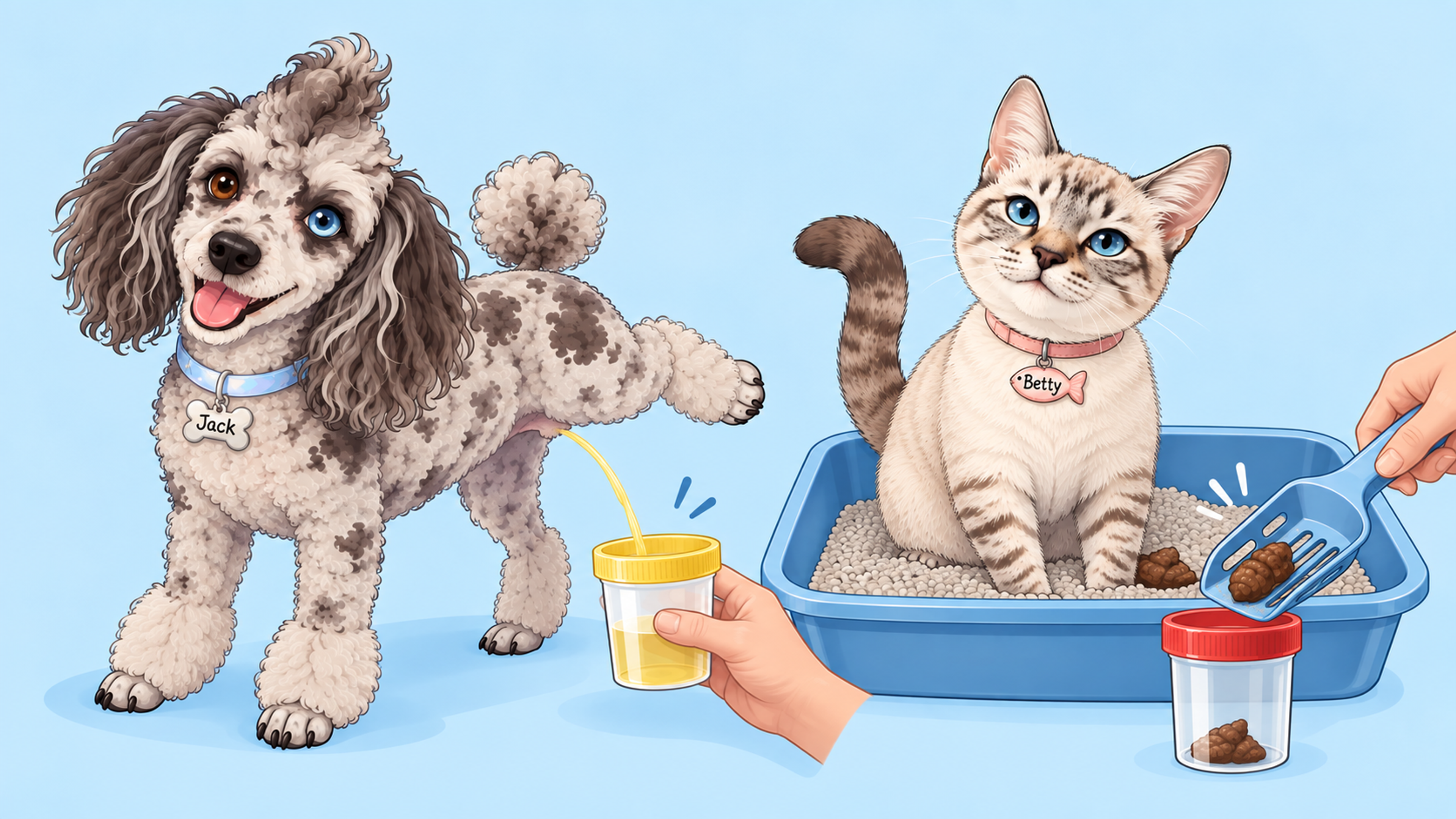 Collecting urine and fecal sample from a cat or dog