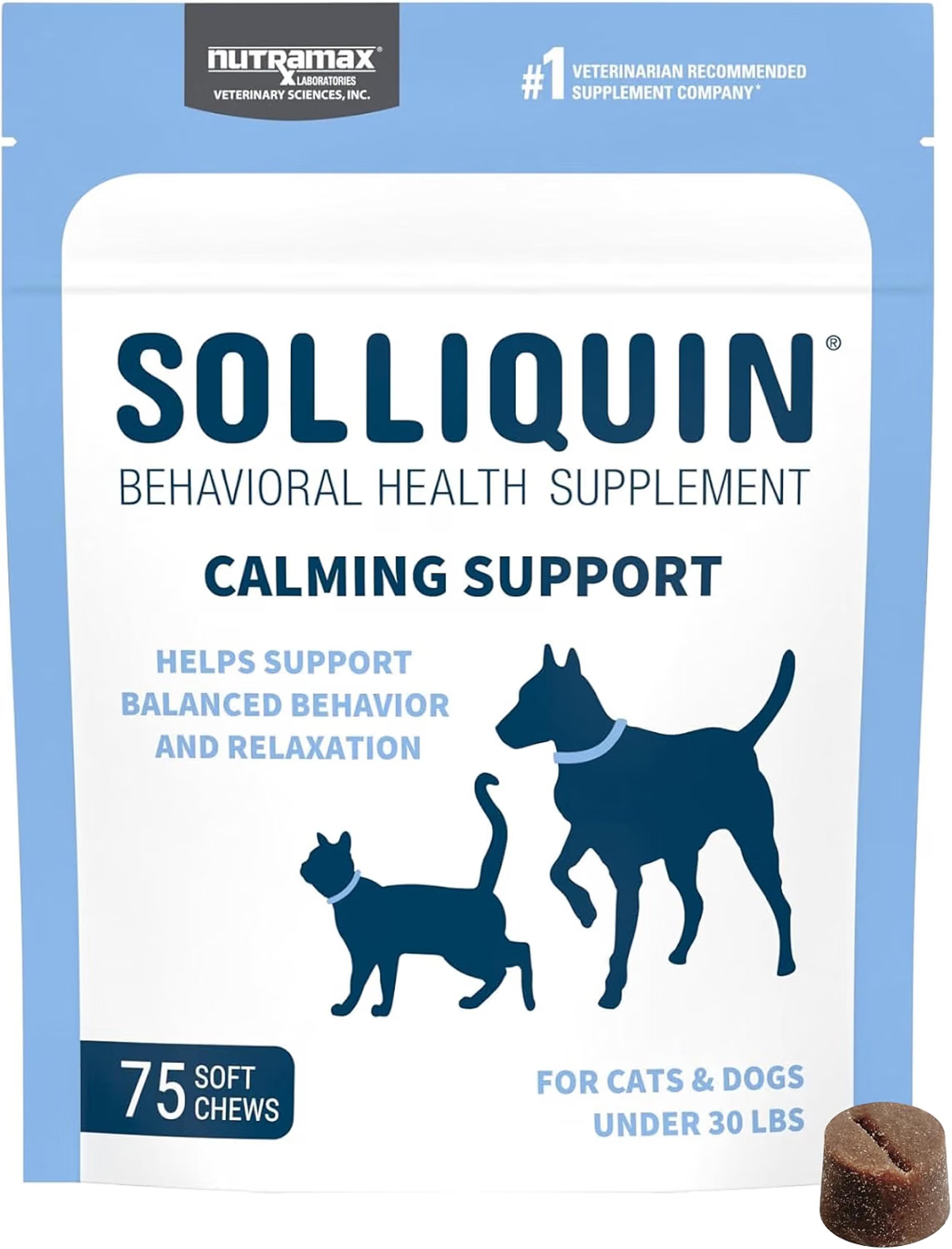 Nutramax Solliquin Behavioral Health Supplement soft chews for dogs, 75 count