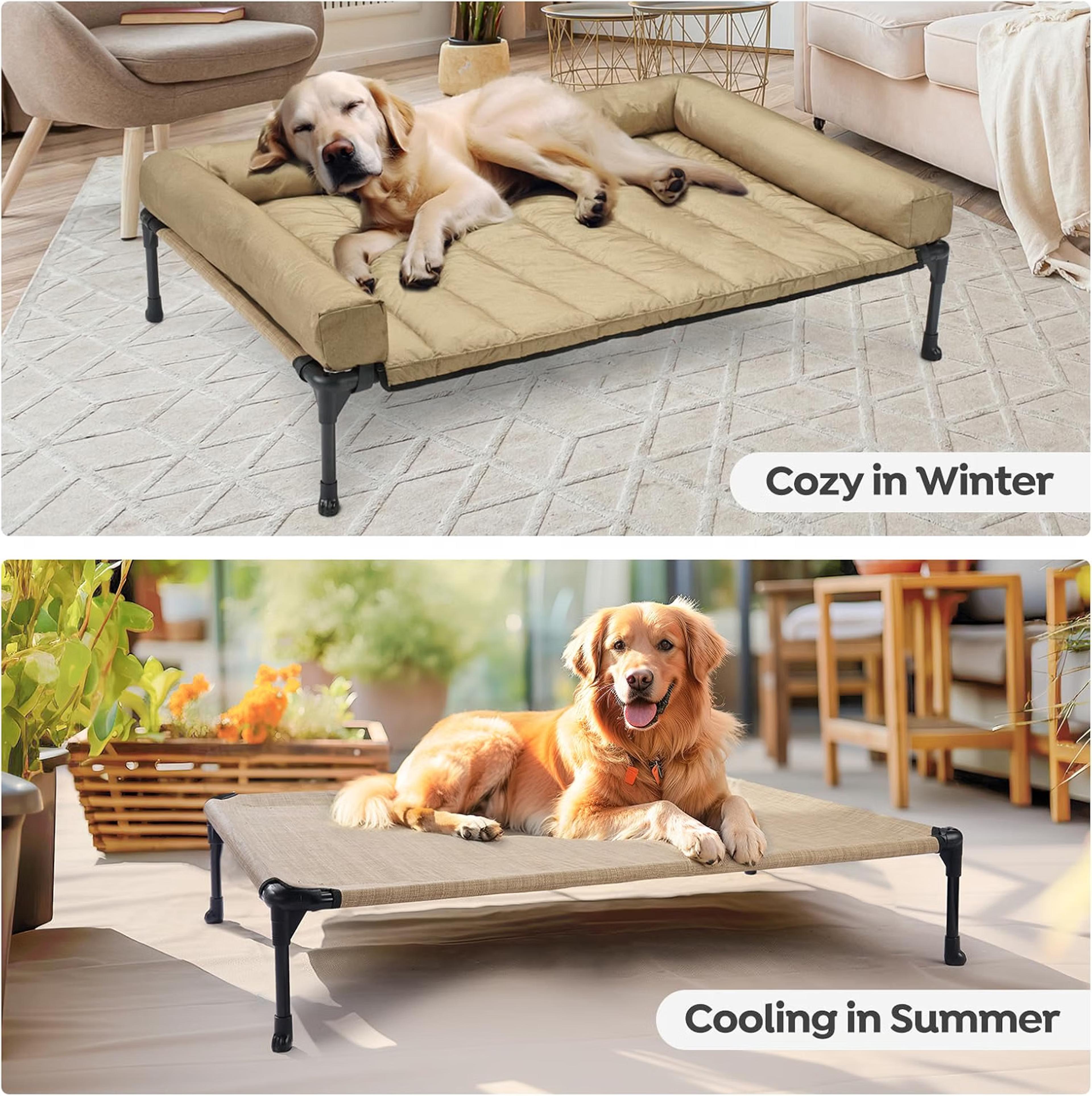 Veehoo cooling elevated dog bed with removable waterproof bolster mat