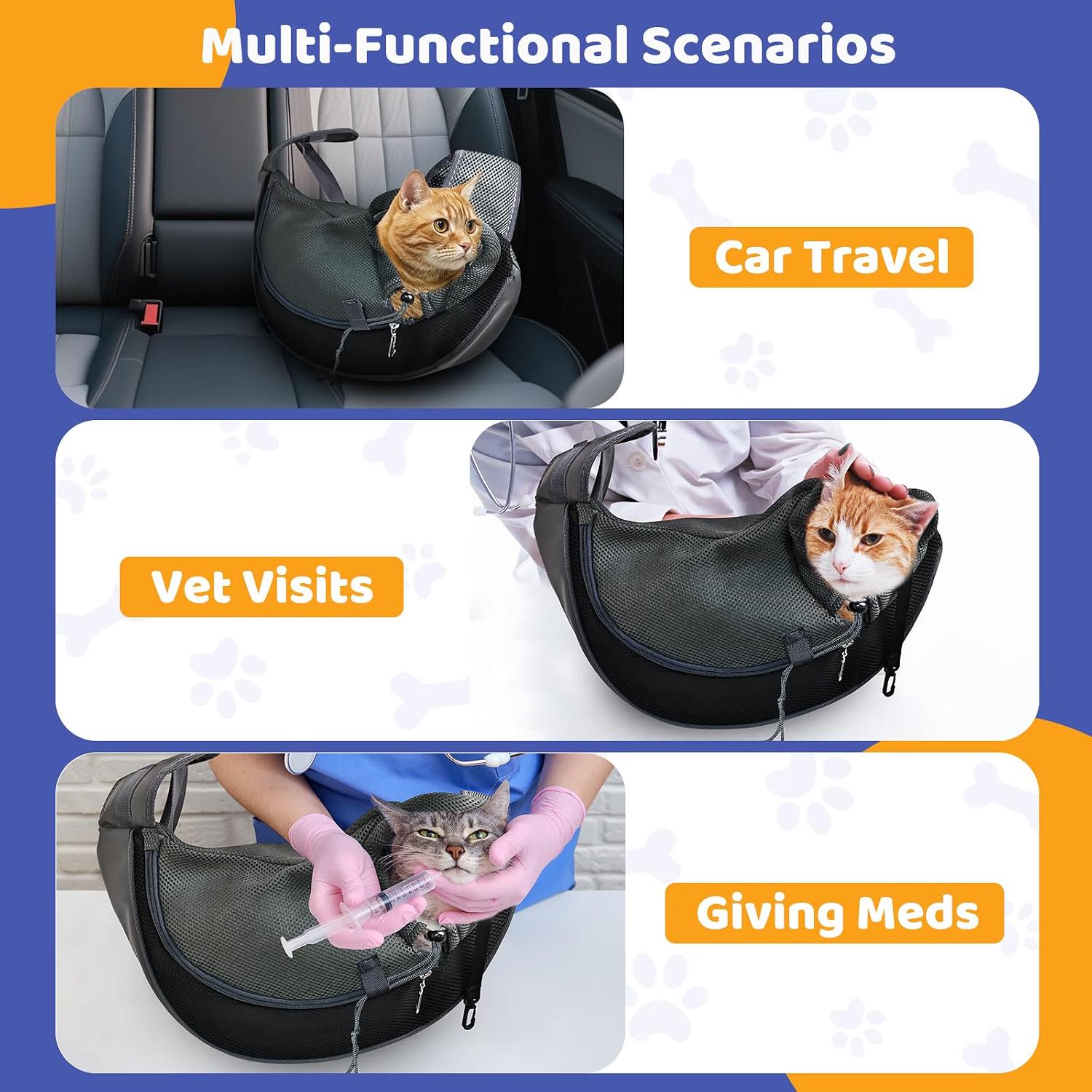 YUDODO breathable sling carrier for cats with adjustable strap and reflective strip