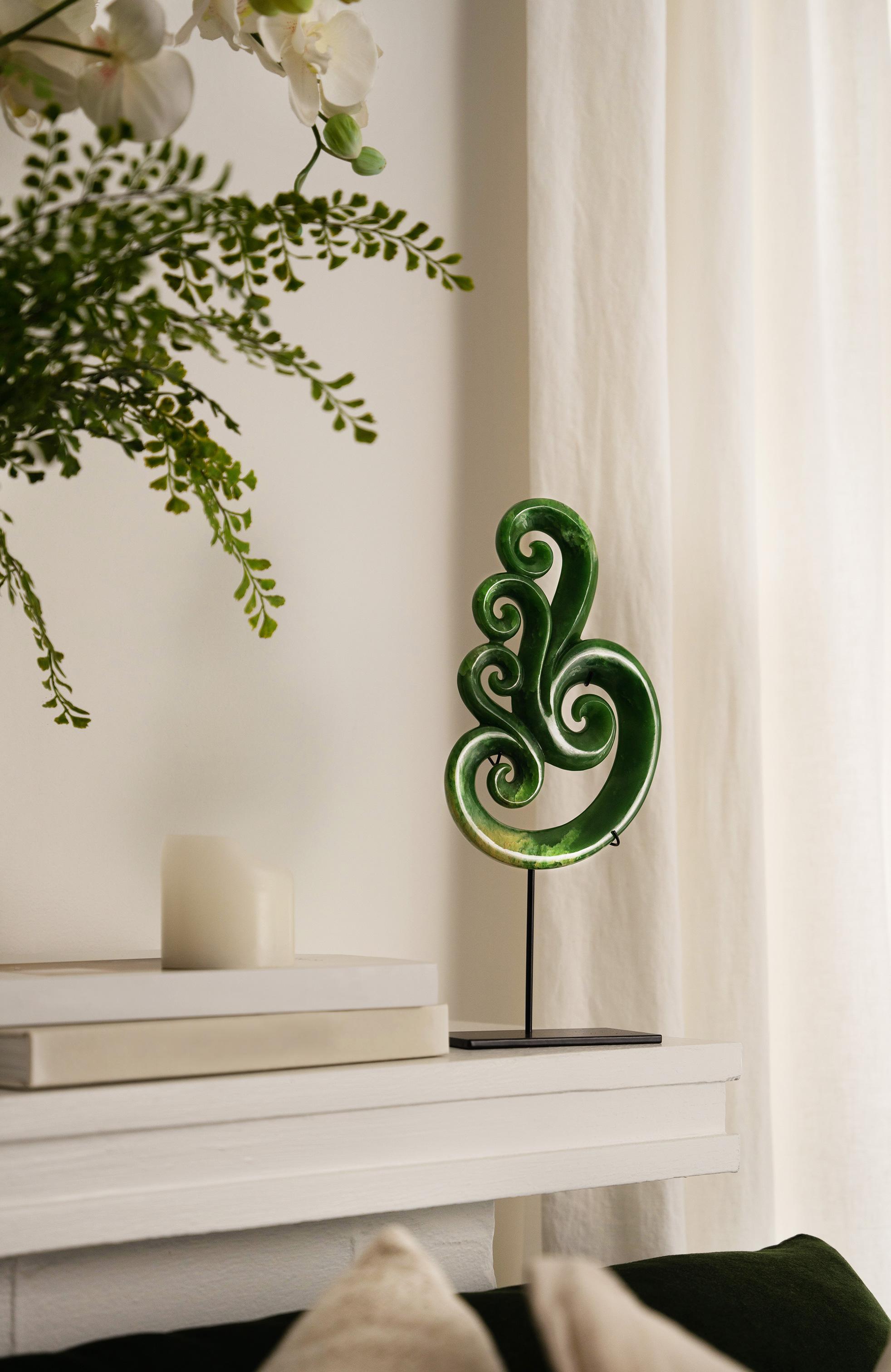 New Zealand Pounamu Five Koru Sculpture