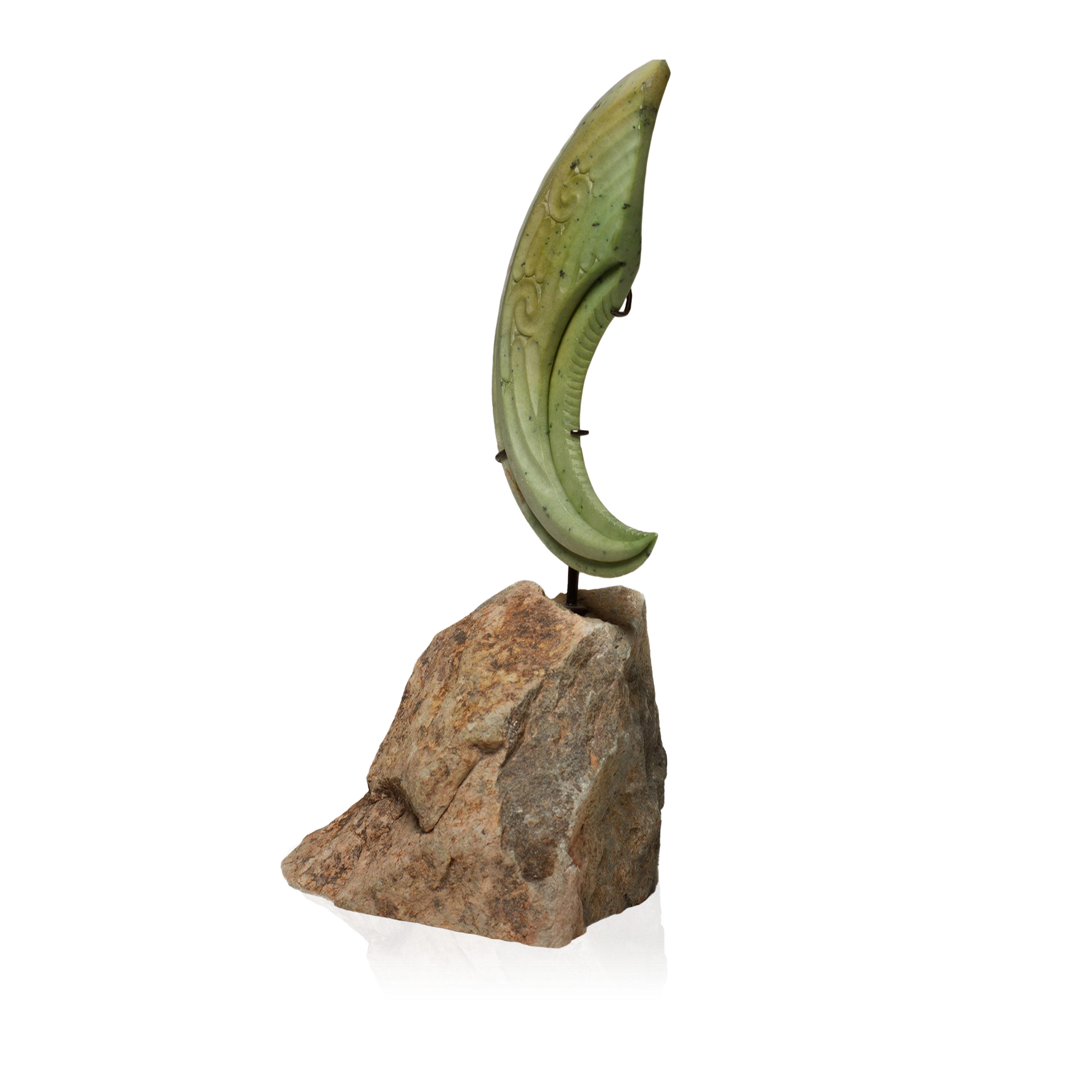 New Zealand Pounamu Niho Sculpture with Koru Inlay Design (TAMASC4800P)
