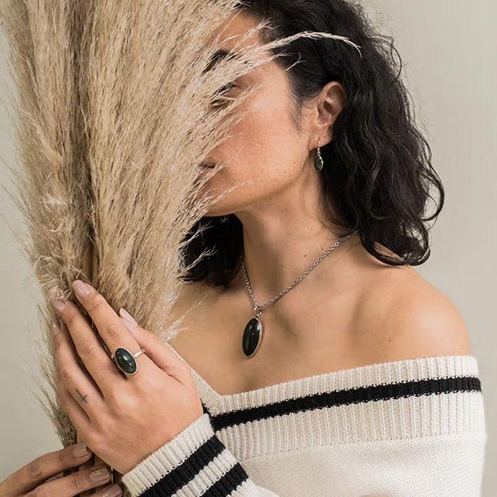 Lady wearing necklace