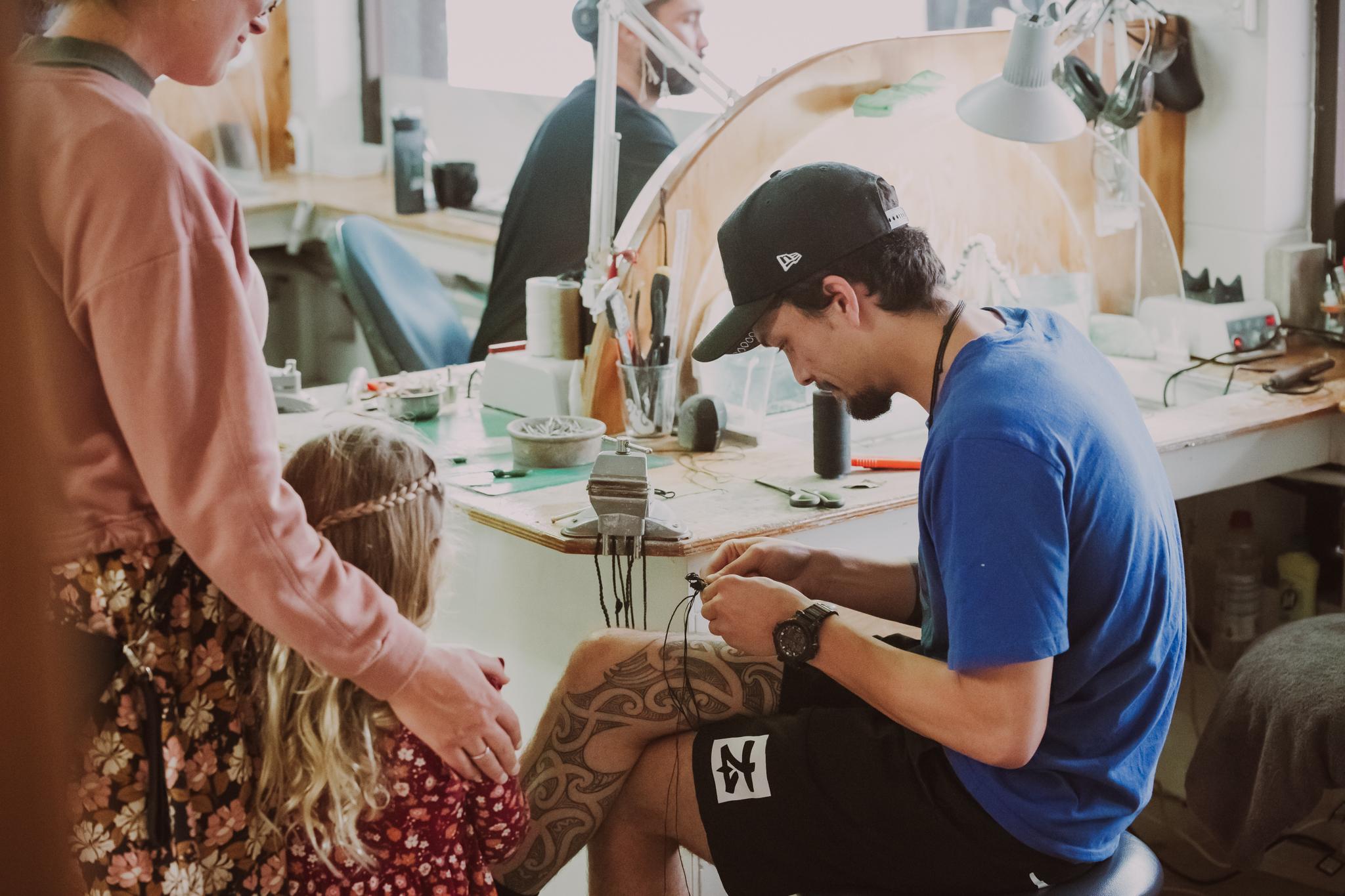 Visitors in a jade studio