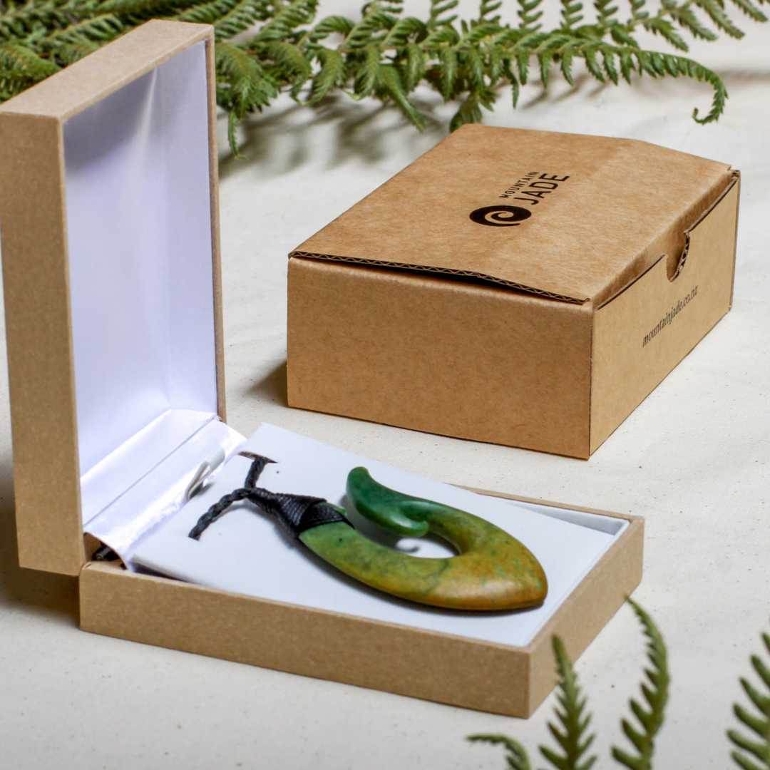 jade necklace being packaged