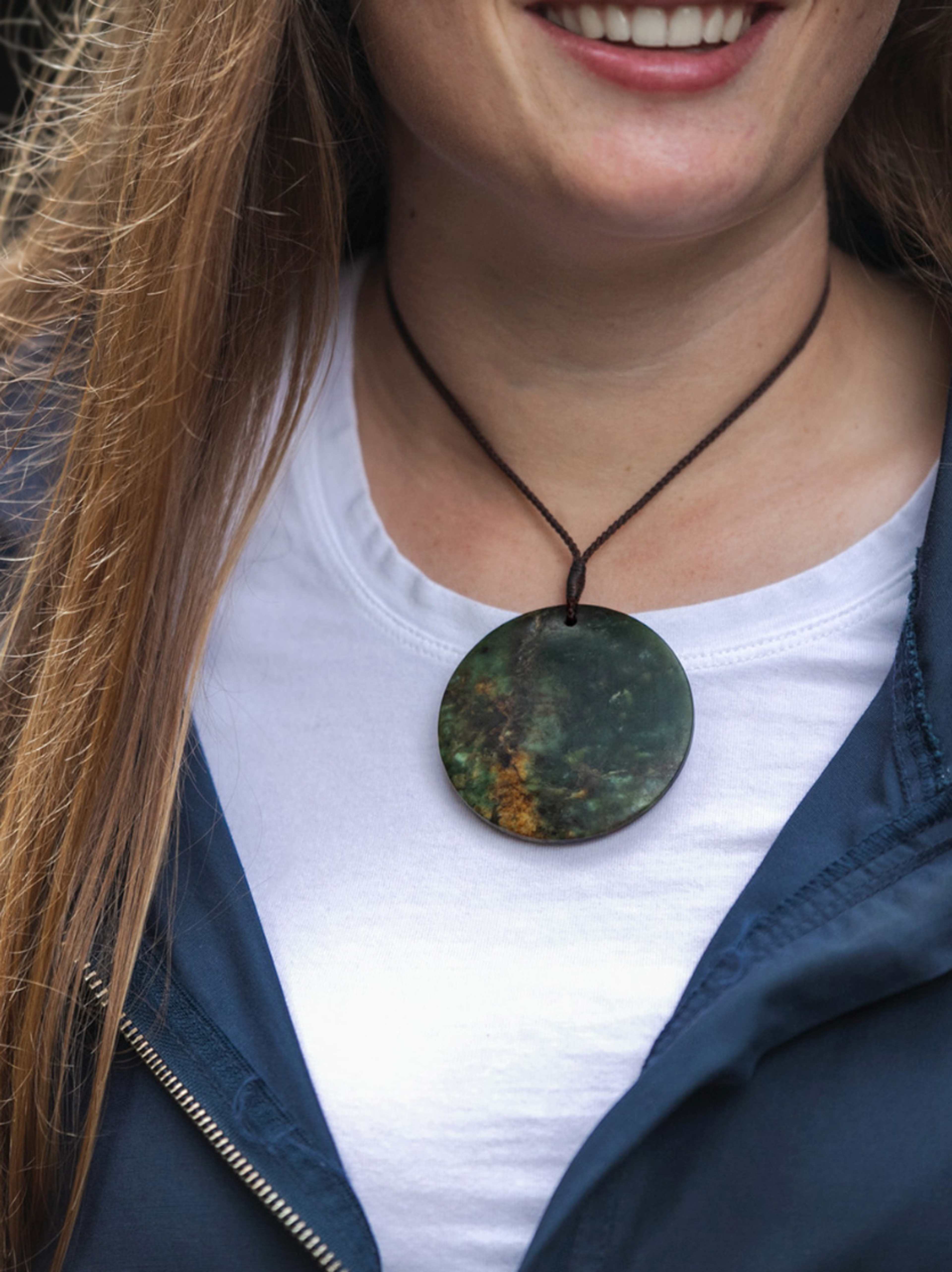 disc necklace on model